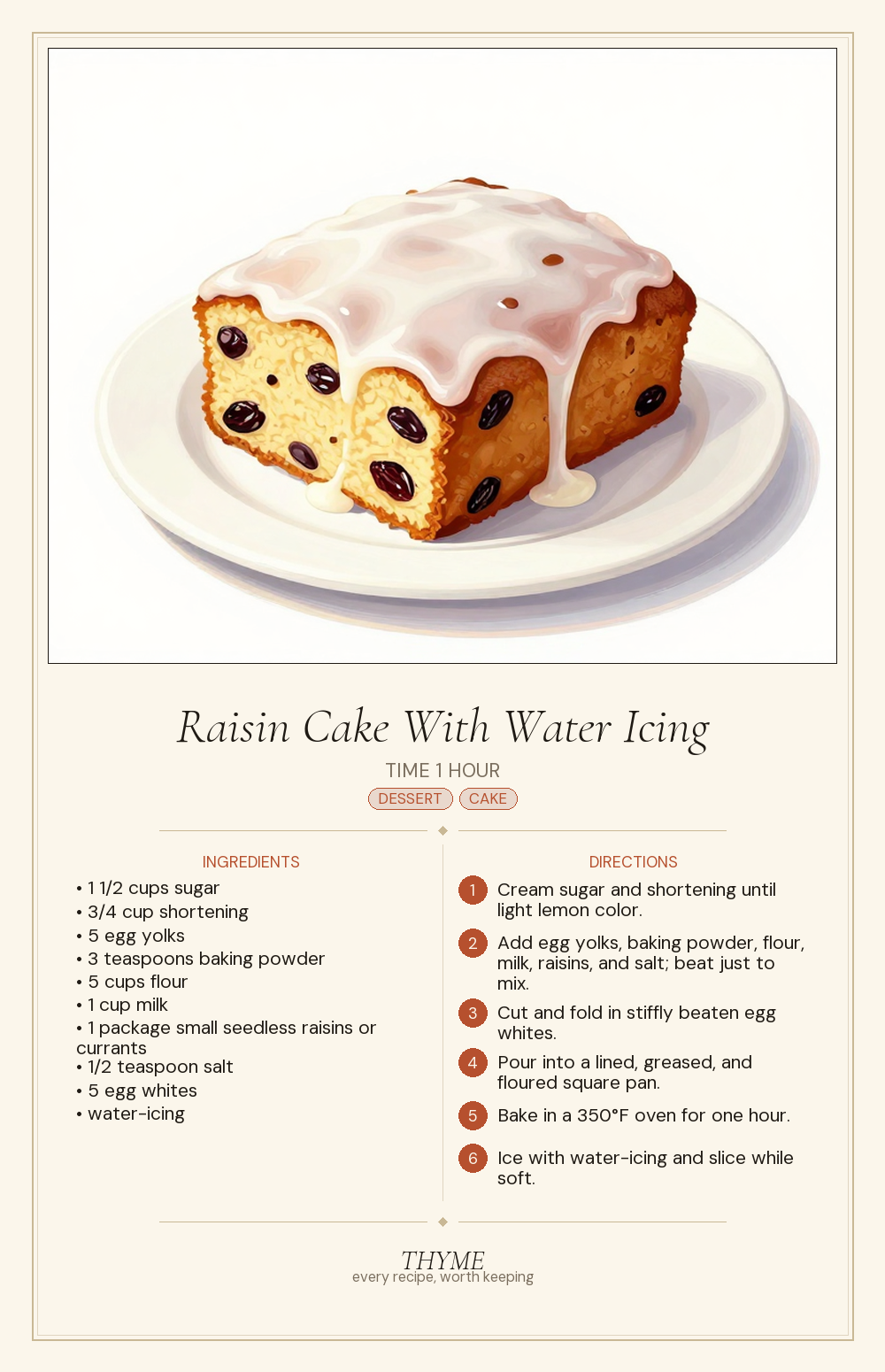 Raisin Cake With Water Icing