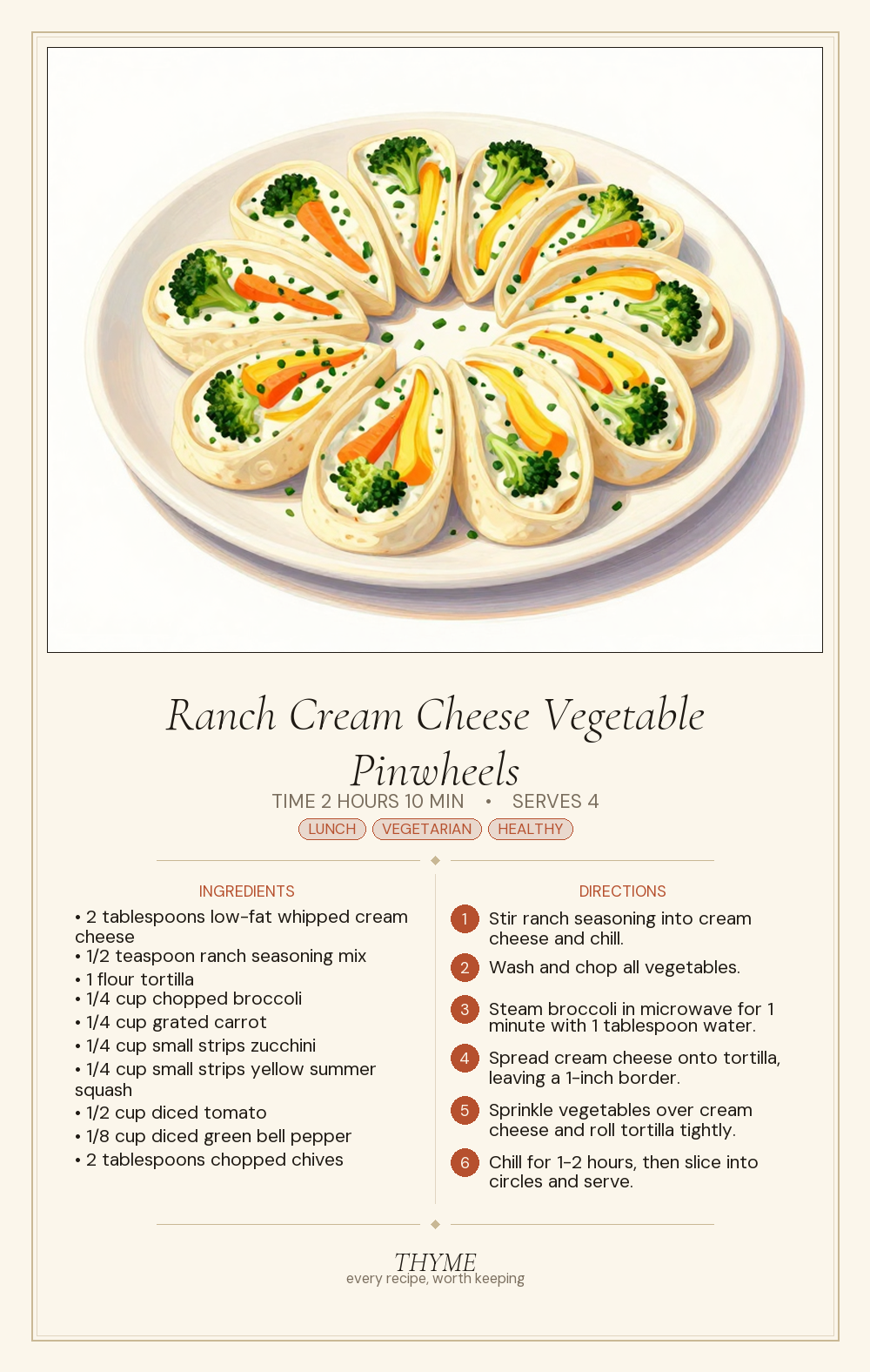 Ranch Cream Cheese Vegetable Pinwheels