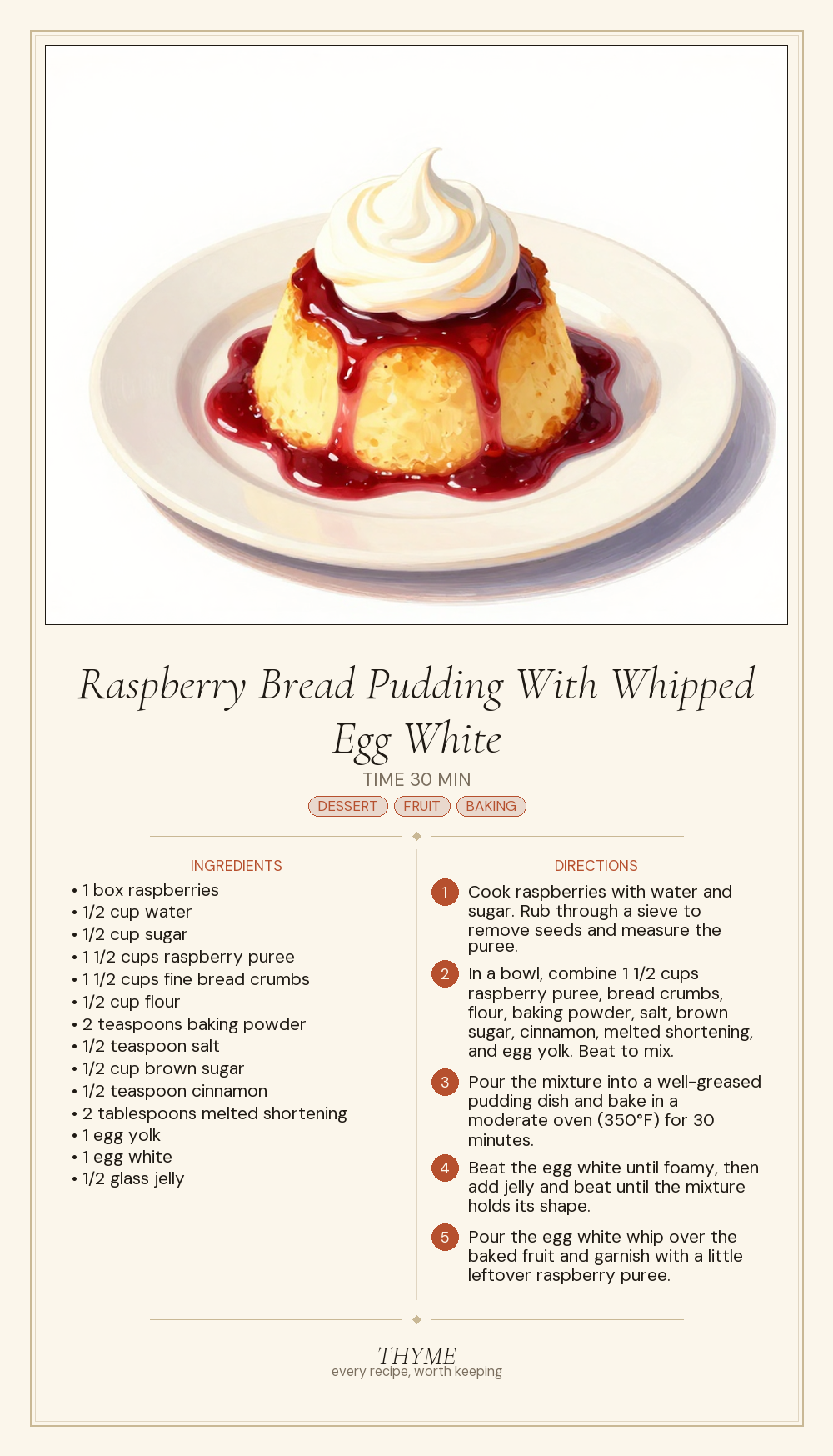 Raspberry Bread Pudding With Whipped Egg White