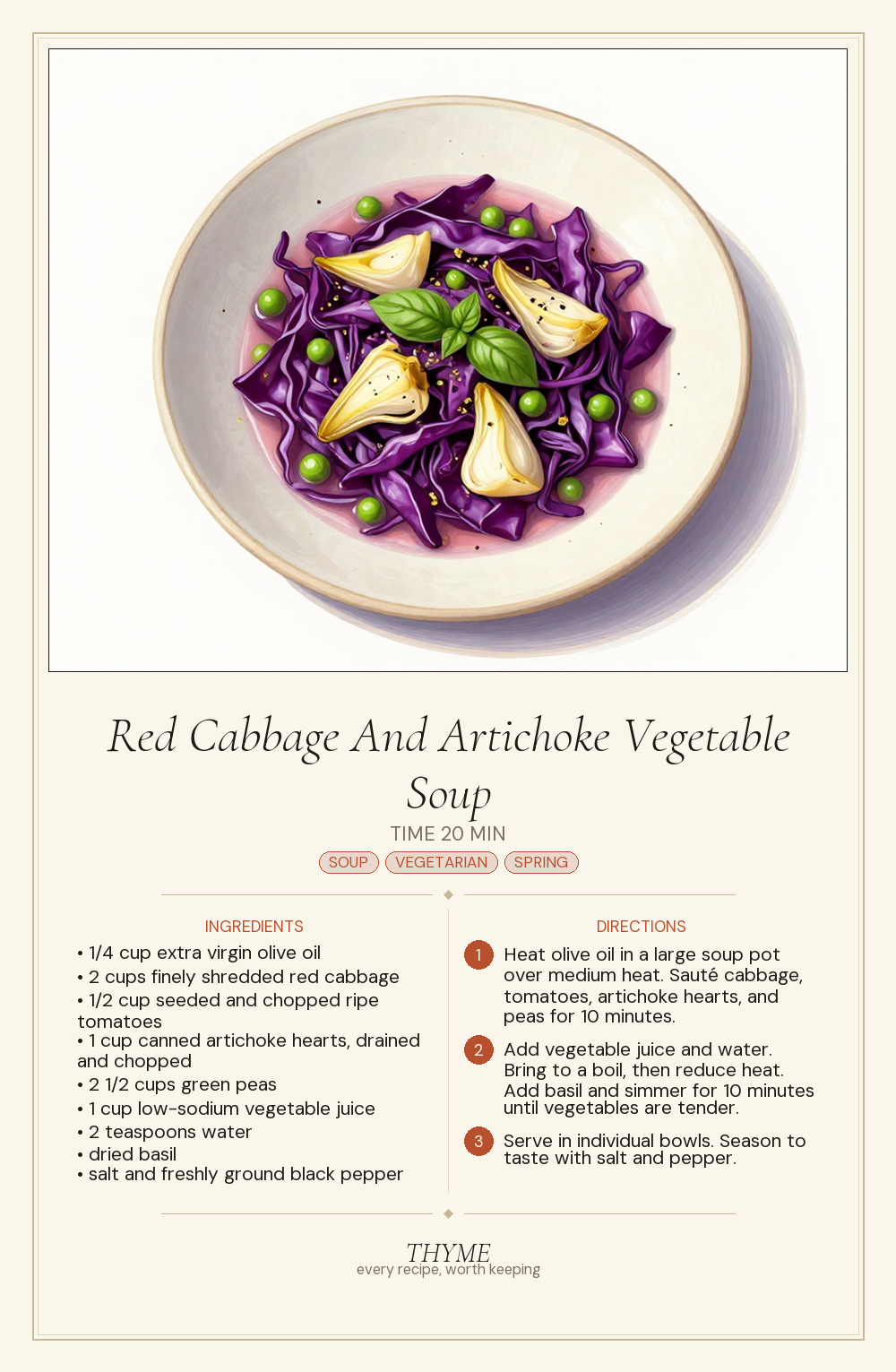 Red Cabbage And Artichoke Vegetable Soup
