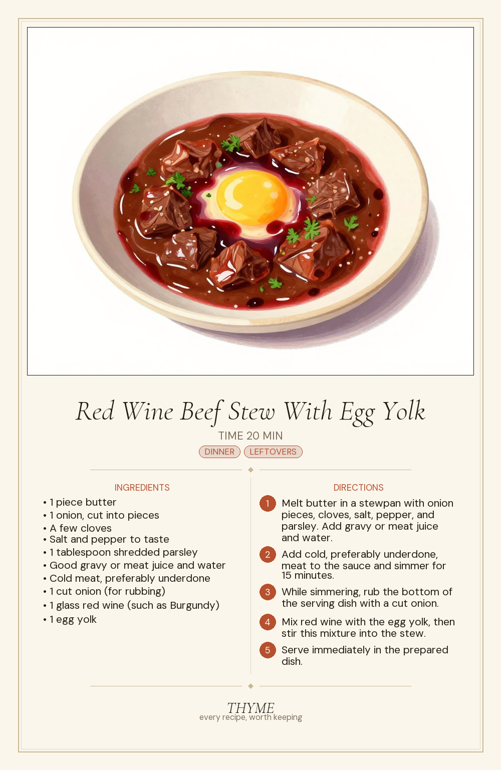 Red Wine Beef Stew With Egg Yolk