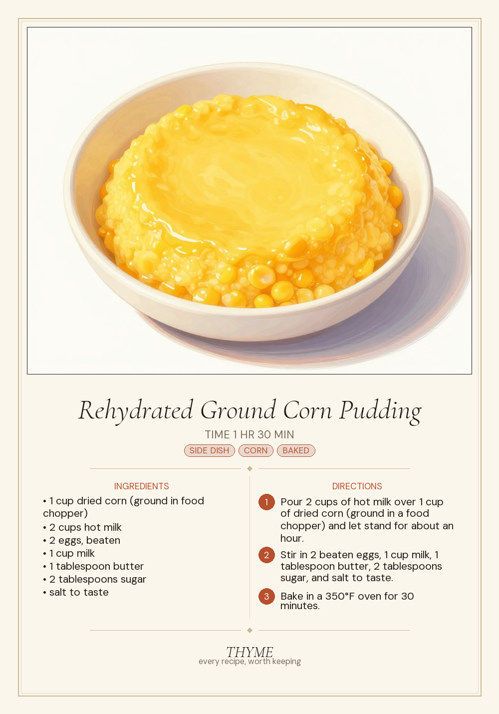 Rehydrated Ground Corn Pudding