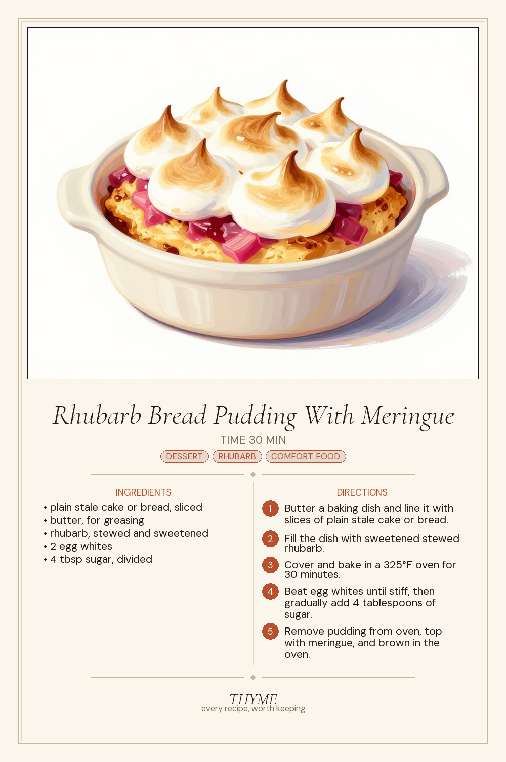 Rhubarb Bread Pudding With Meringue