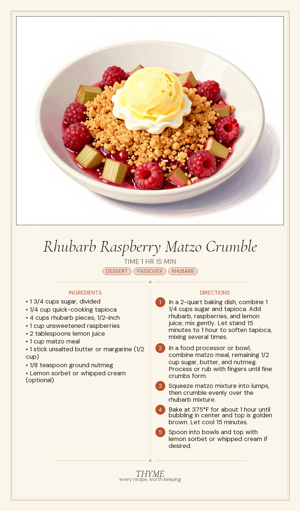 Rhubarb Raspberry Matzo Crumble
