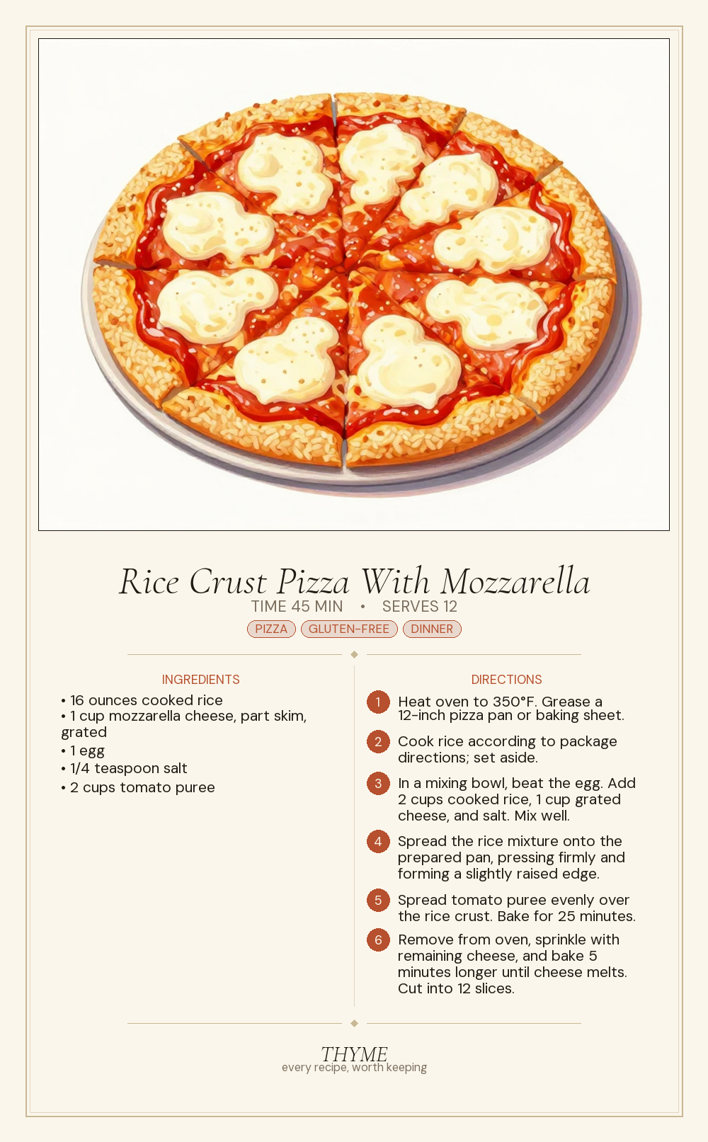 Rice Crust Pizza With Mozzarella