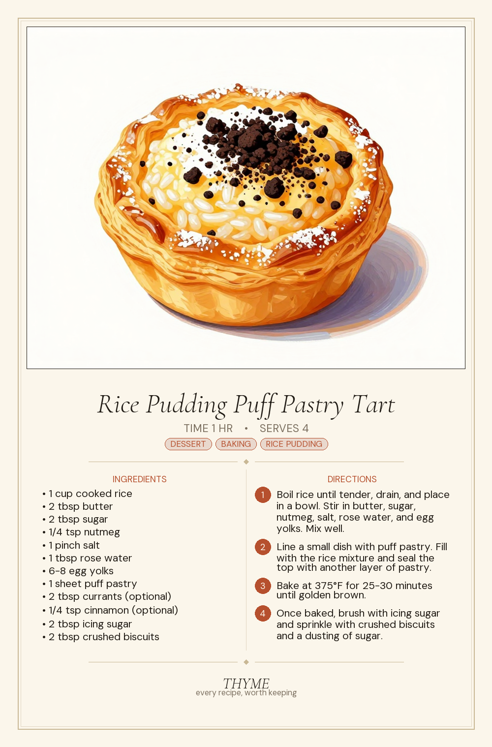 Rice Pudding Puff Pastry Tart