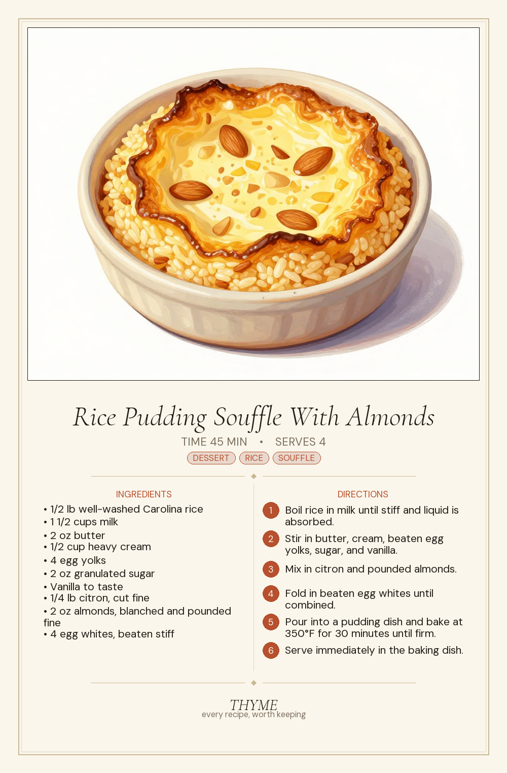 Rice Pudding Souffle With Almonds