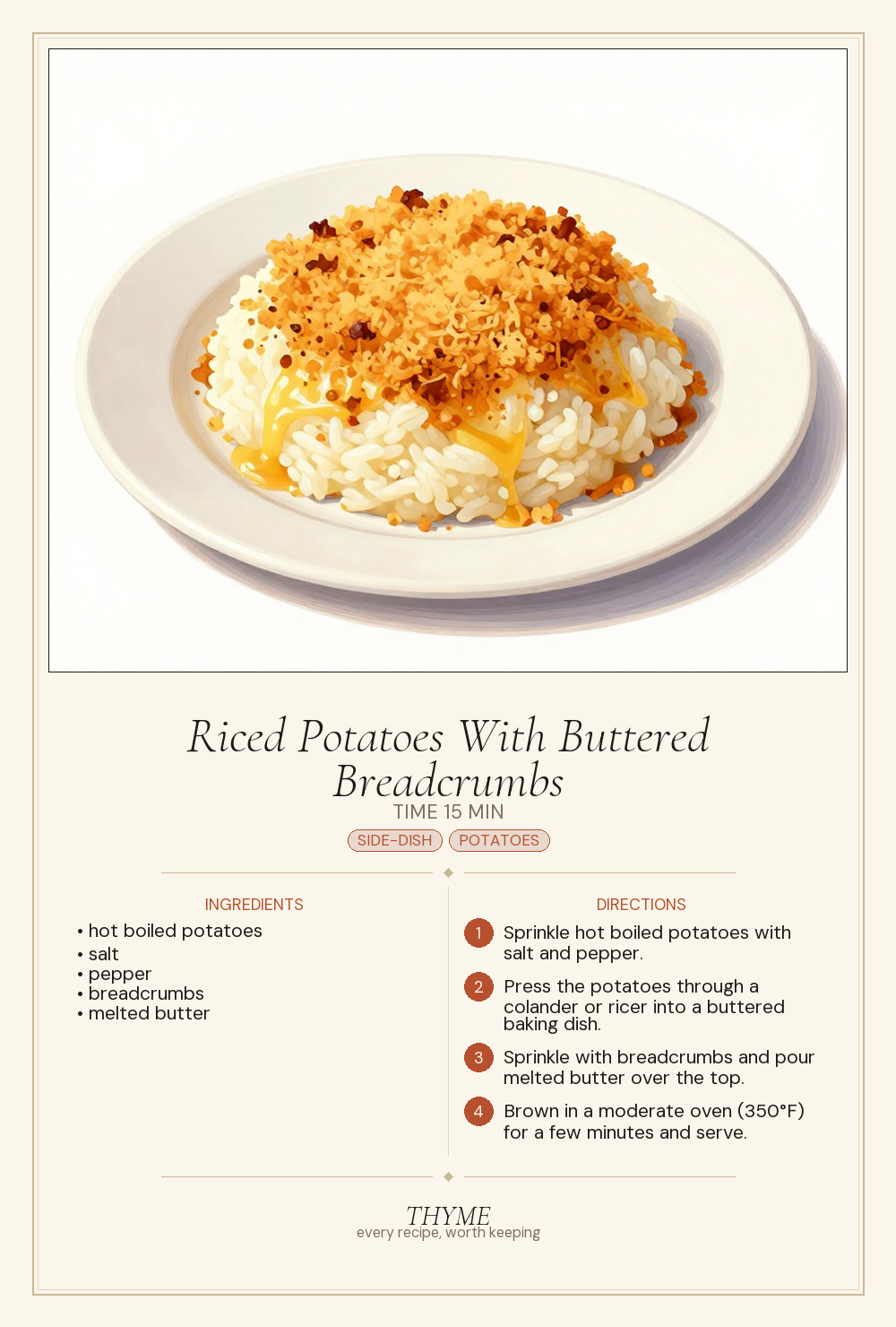 Riced Potatoes With Buttered Breadcrumbs