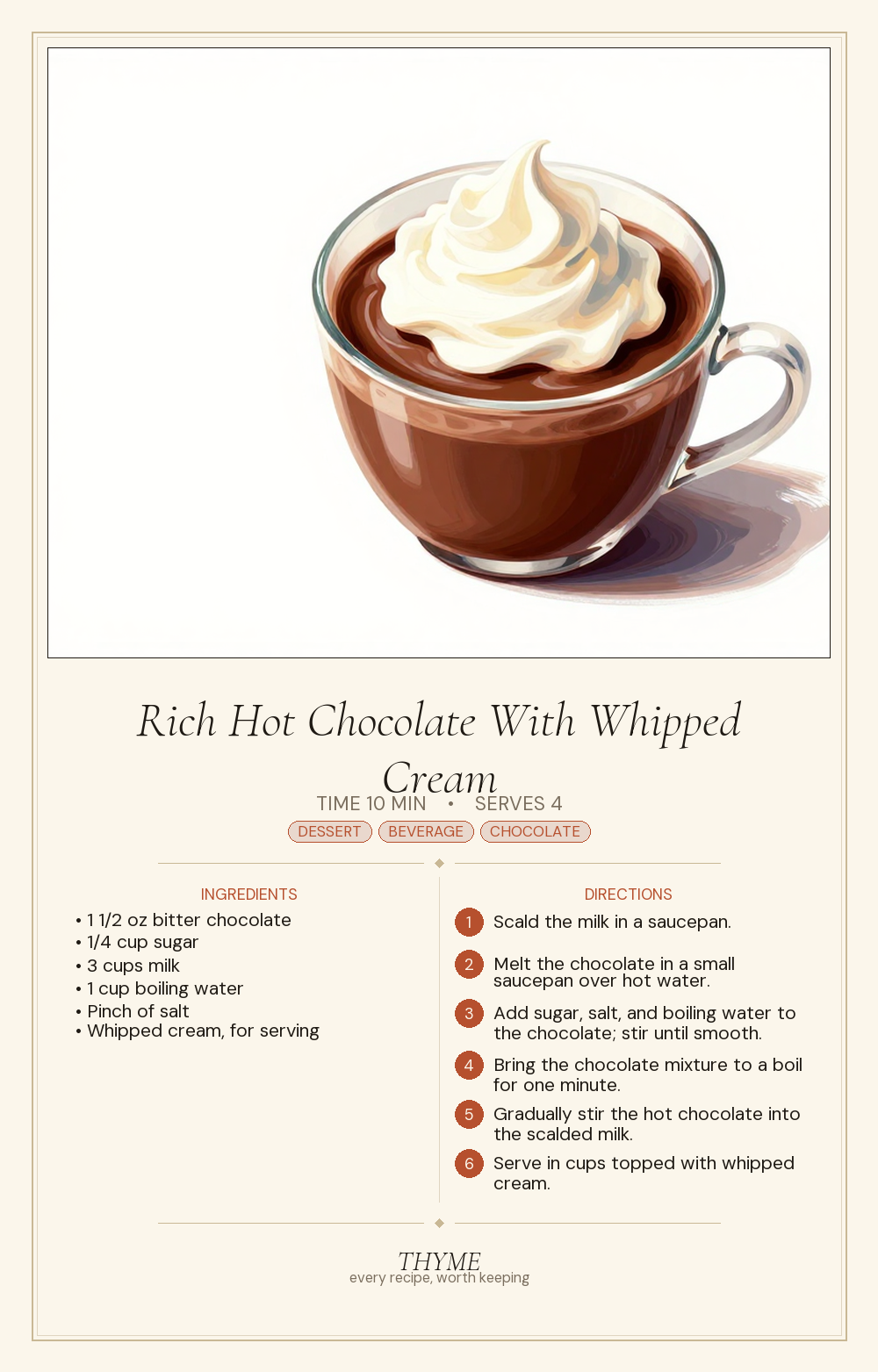 Rich Hot Chocolate With Whipped Cream