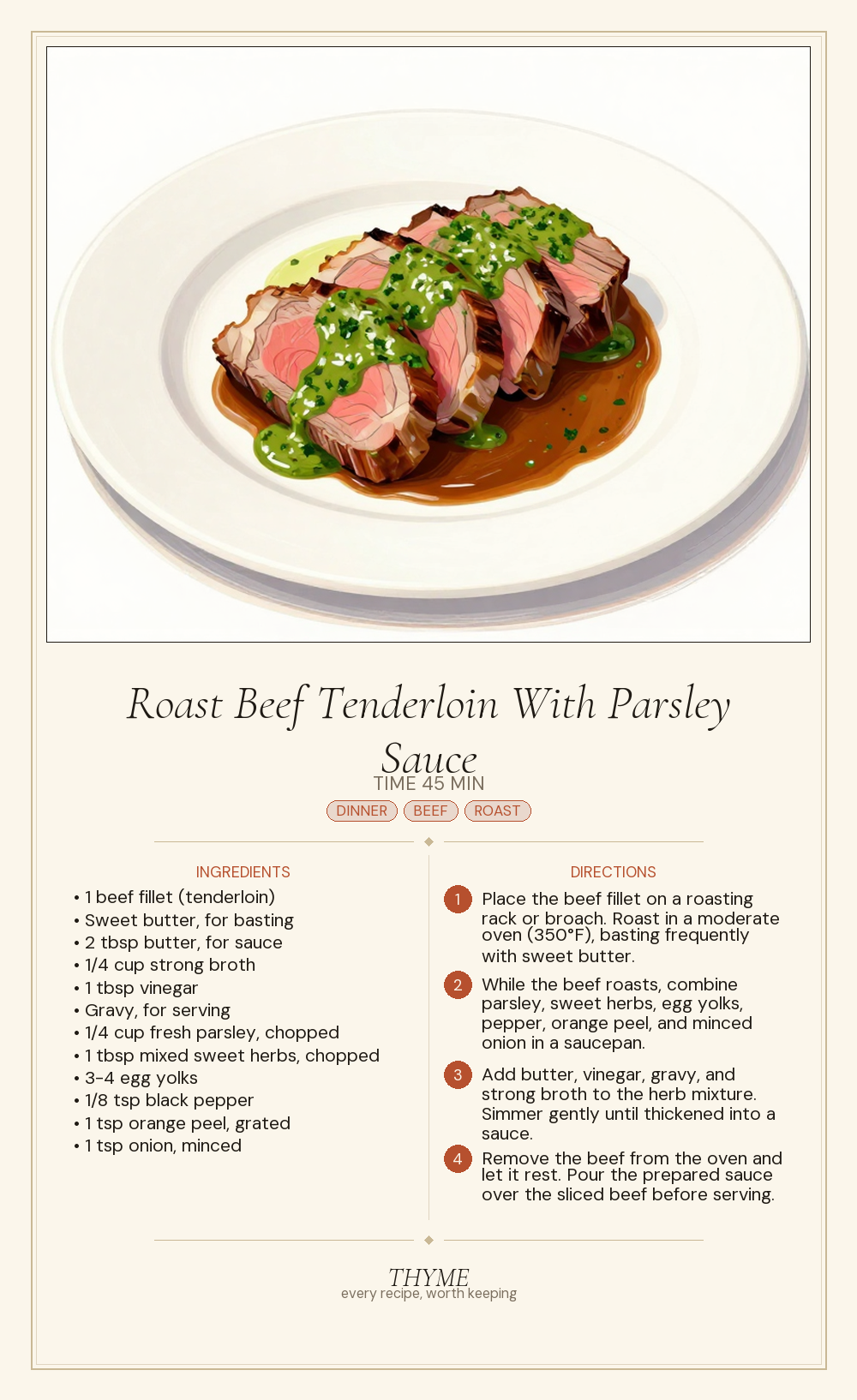 Roast Beef Tenderloin With Parsley Sauce
