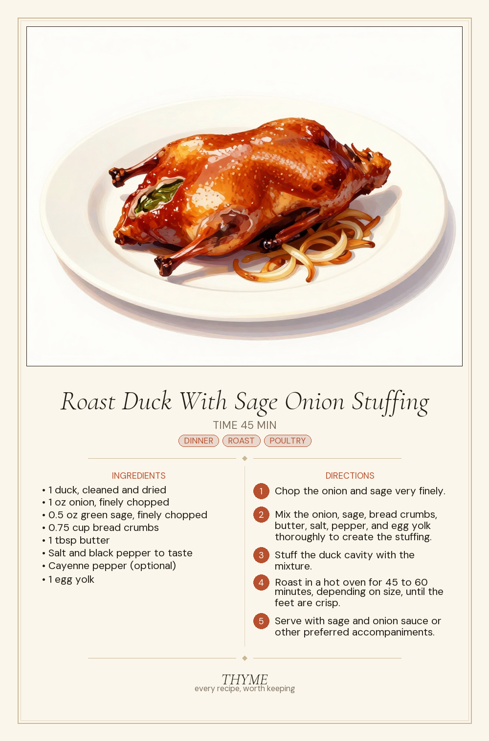 Roast Duck With Sage Onion Stuffing