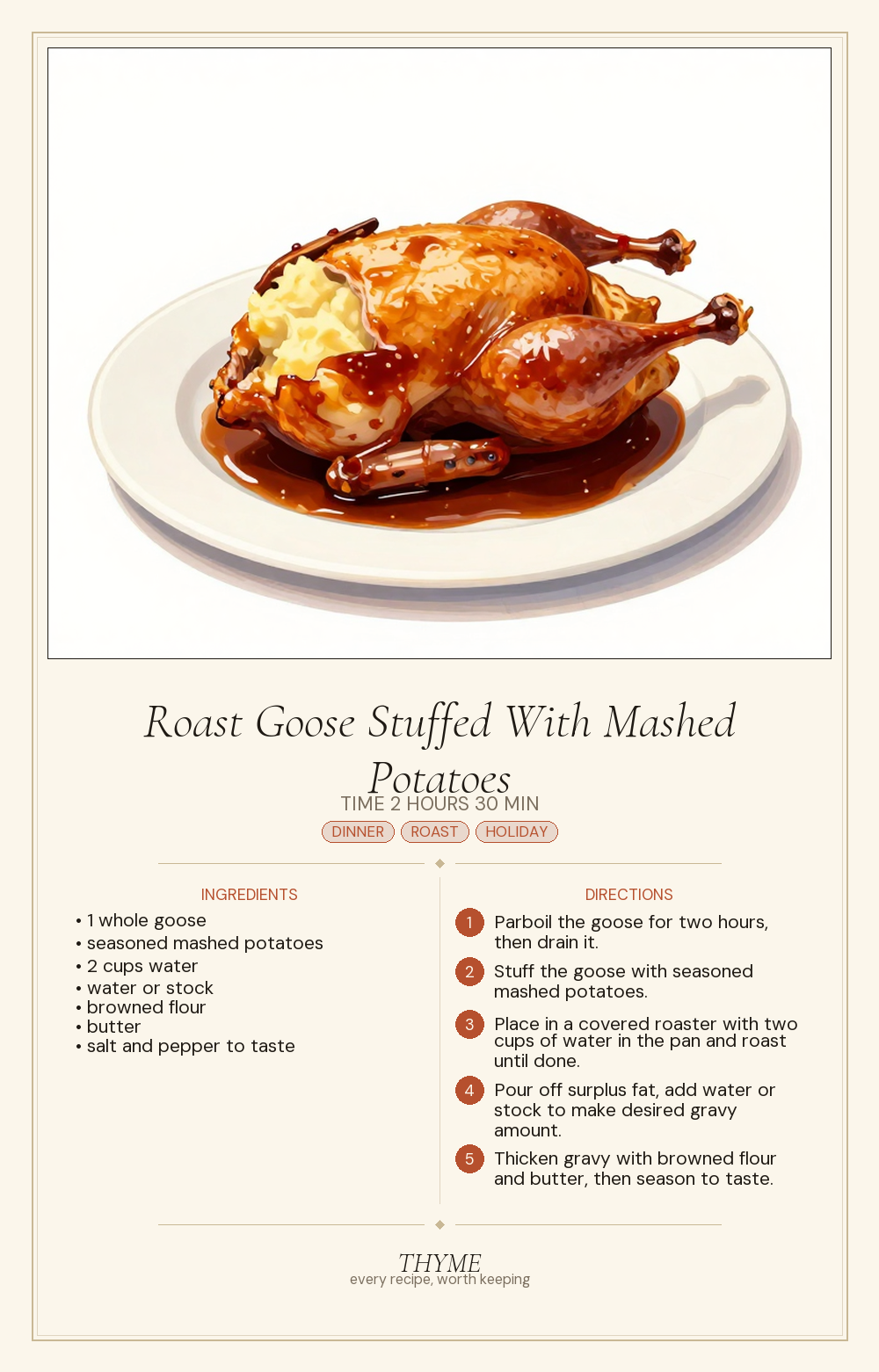 Roast Goose Stuffed With Mashed Potatoes