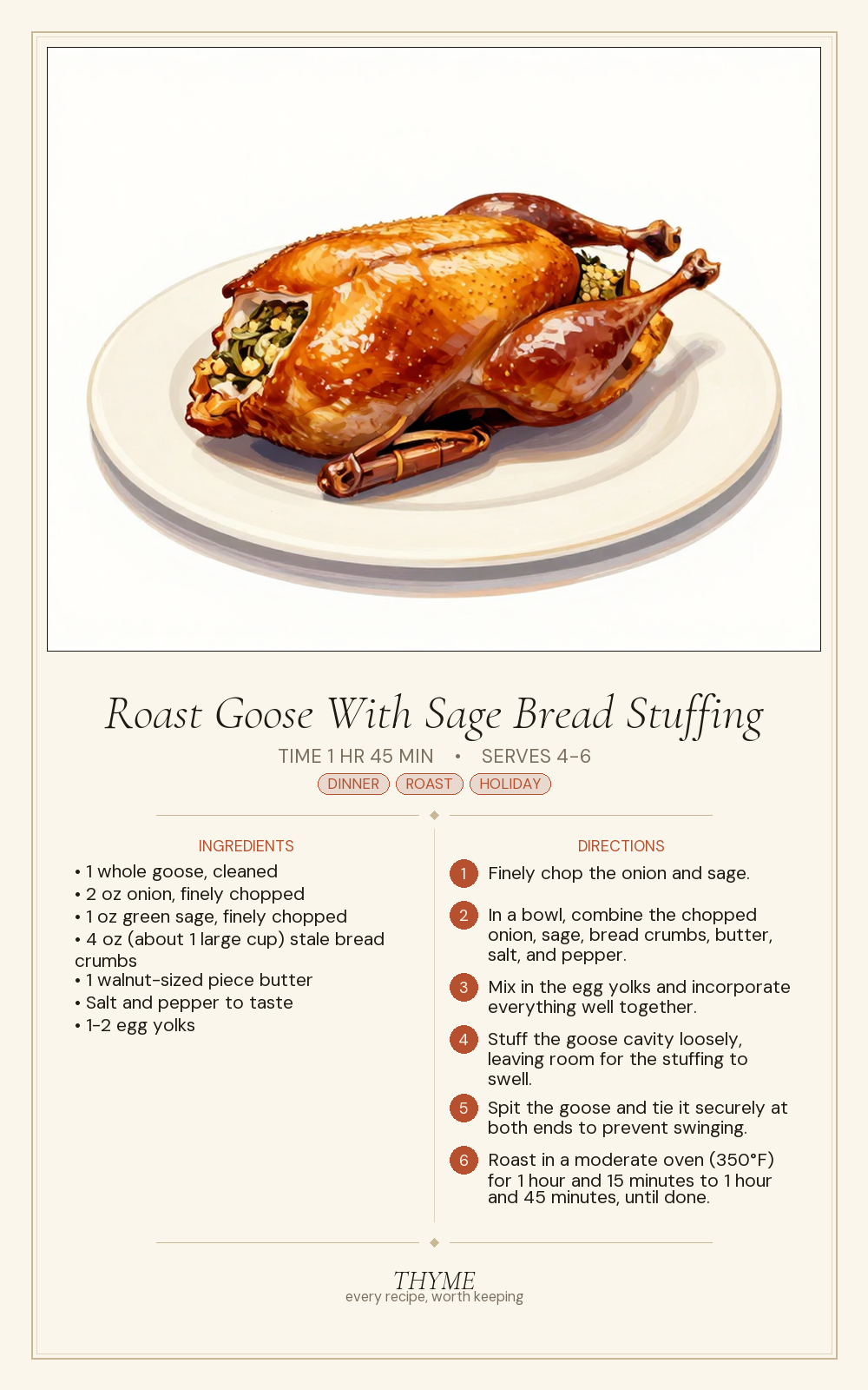 Roast Goose With Sage Bread Stuffing