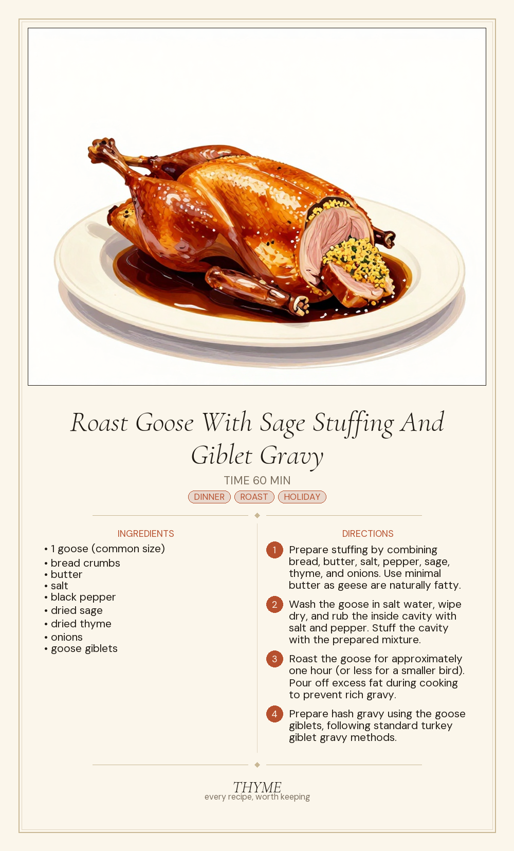 Roast Goose With Sage Stuffing And Giblet Gravy