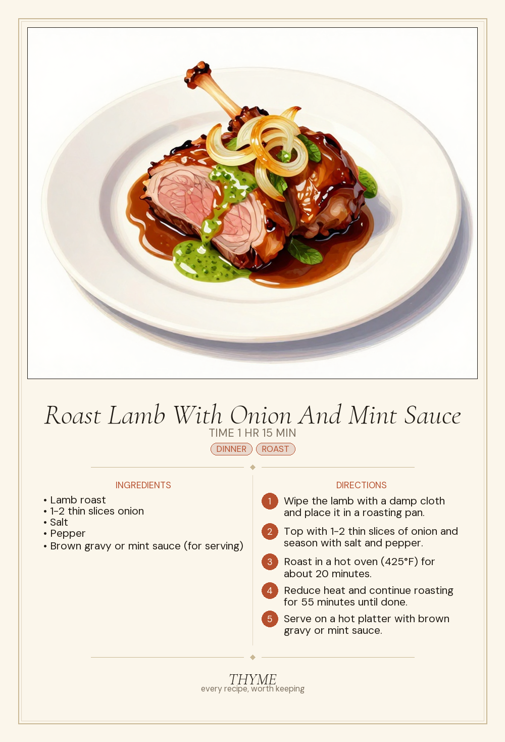 Roast Lamb With Onion And Mint Sauce