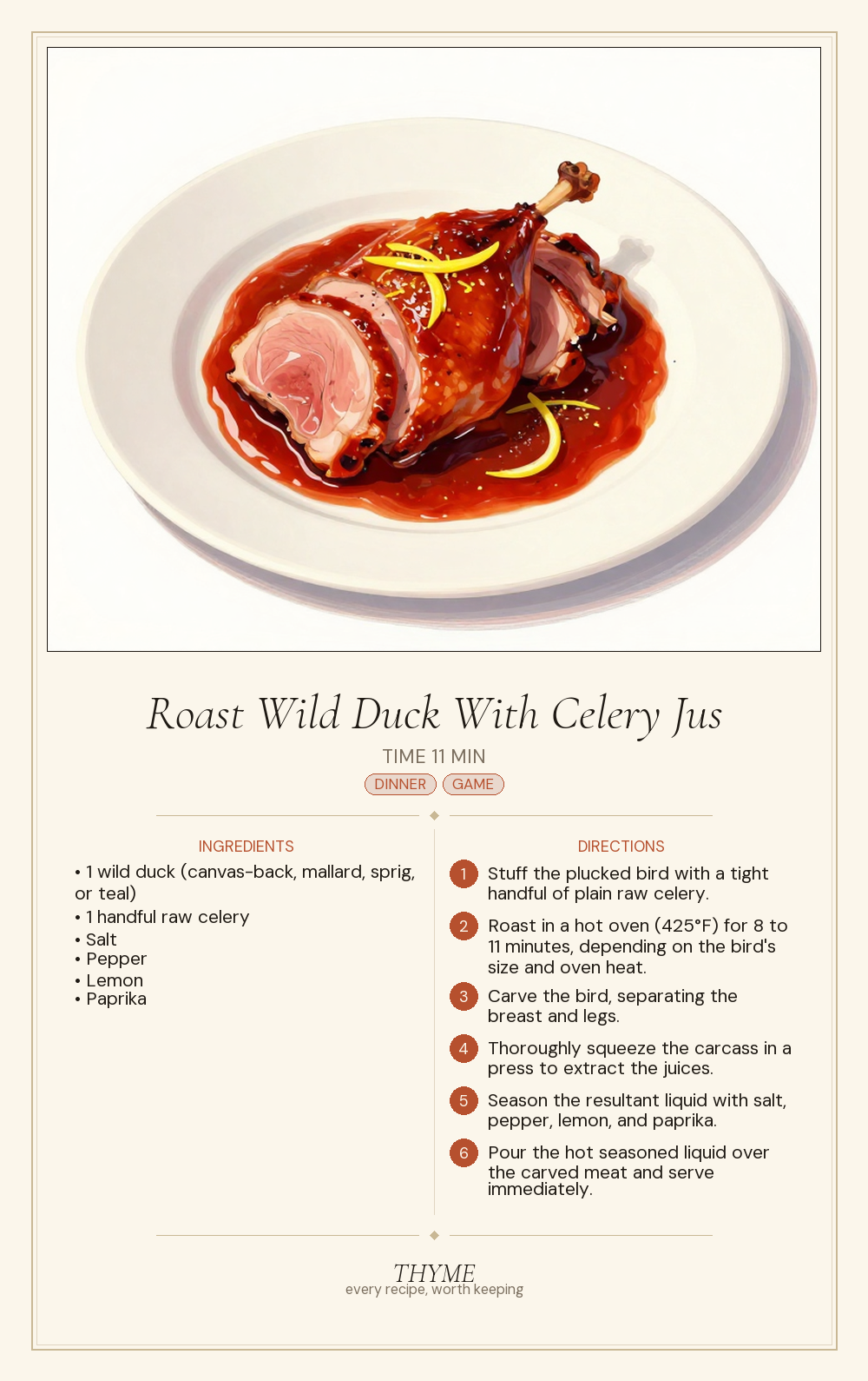 Roast Wild Duck With Celery Jus