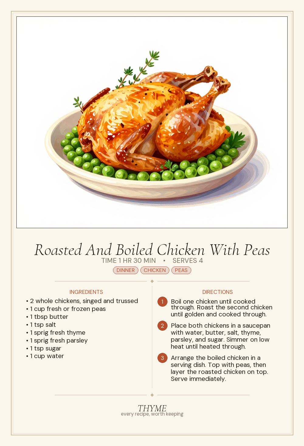Roasted And Boiled Chicken With Peas