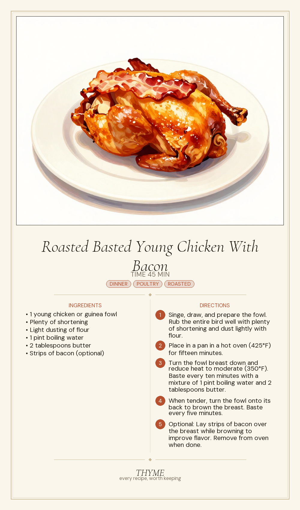 Roasted Basted Young Chicken With Bacon