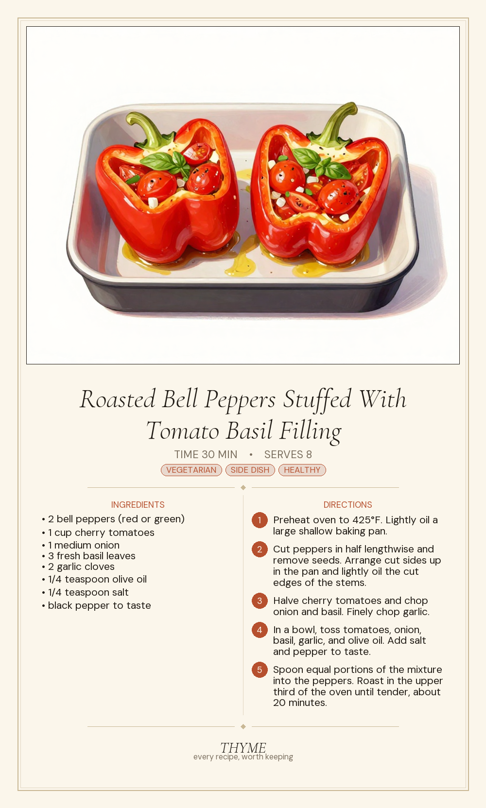 Roasted Bell Peppers Stuffed With Tomato Basil Filling