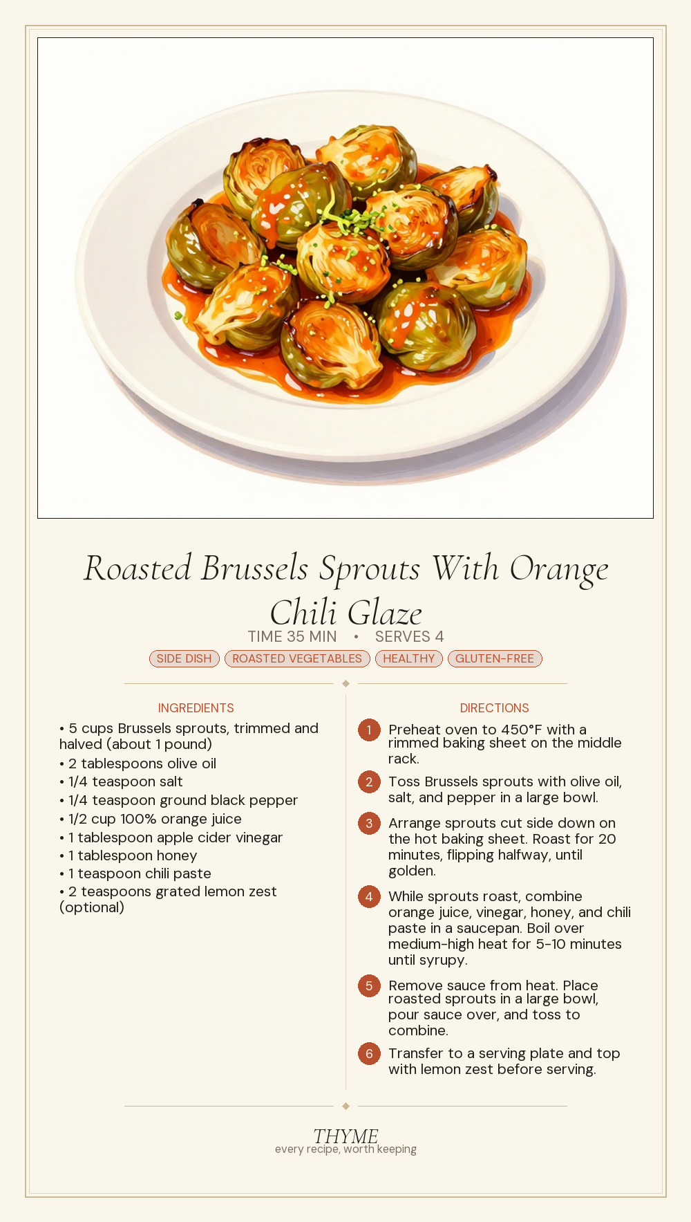 Roasted Brussels Sprouts With Orange Chili Glaze