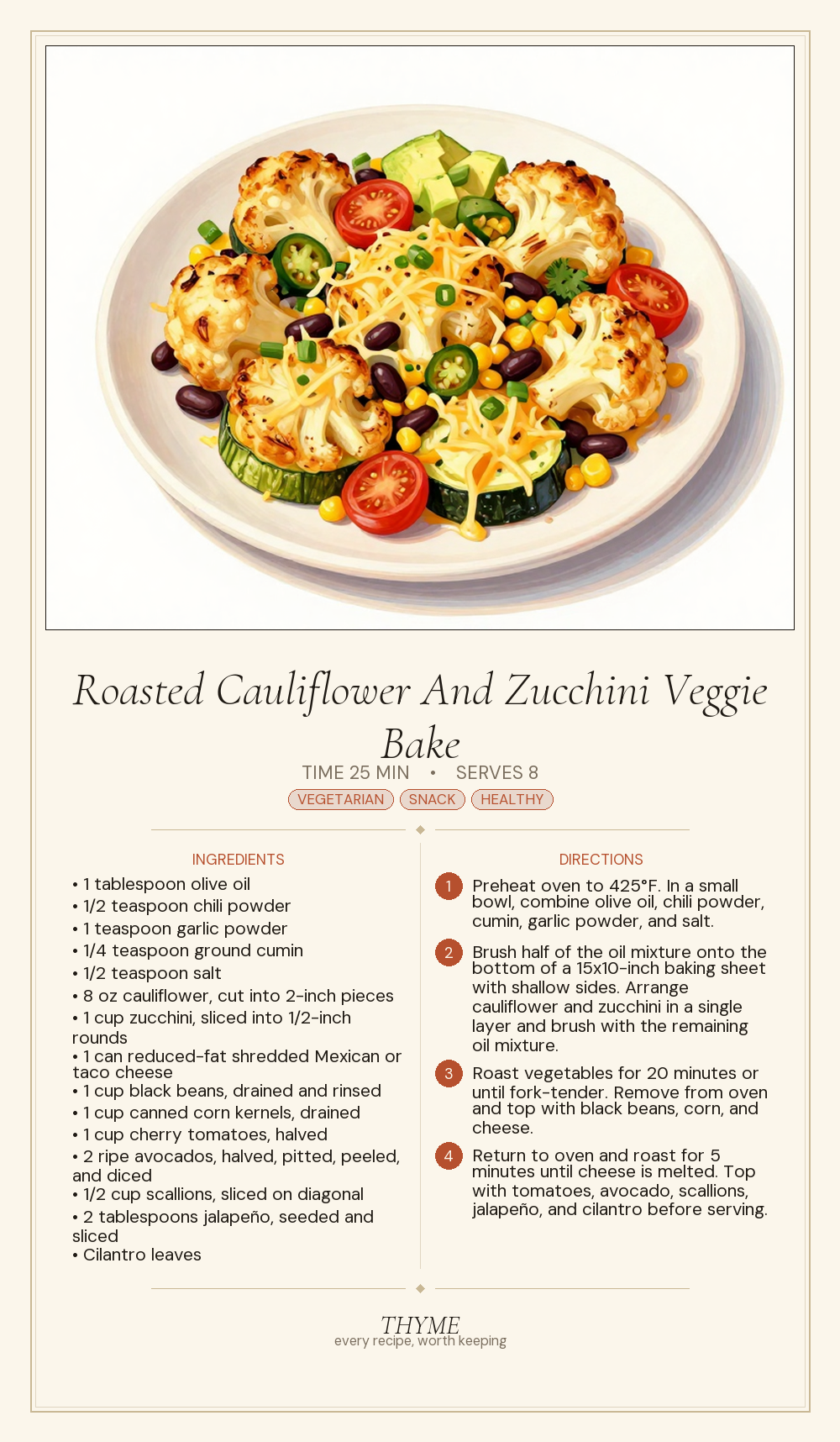 Roasted Cauliflower And Zucchini Veggie Bake