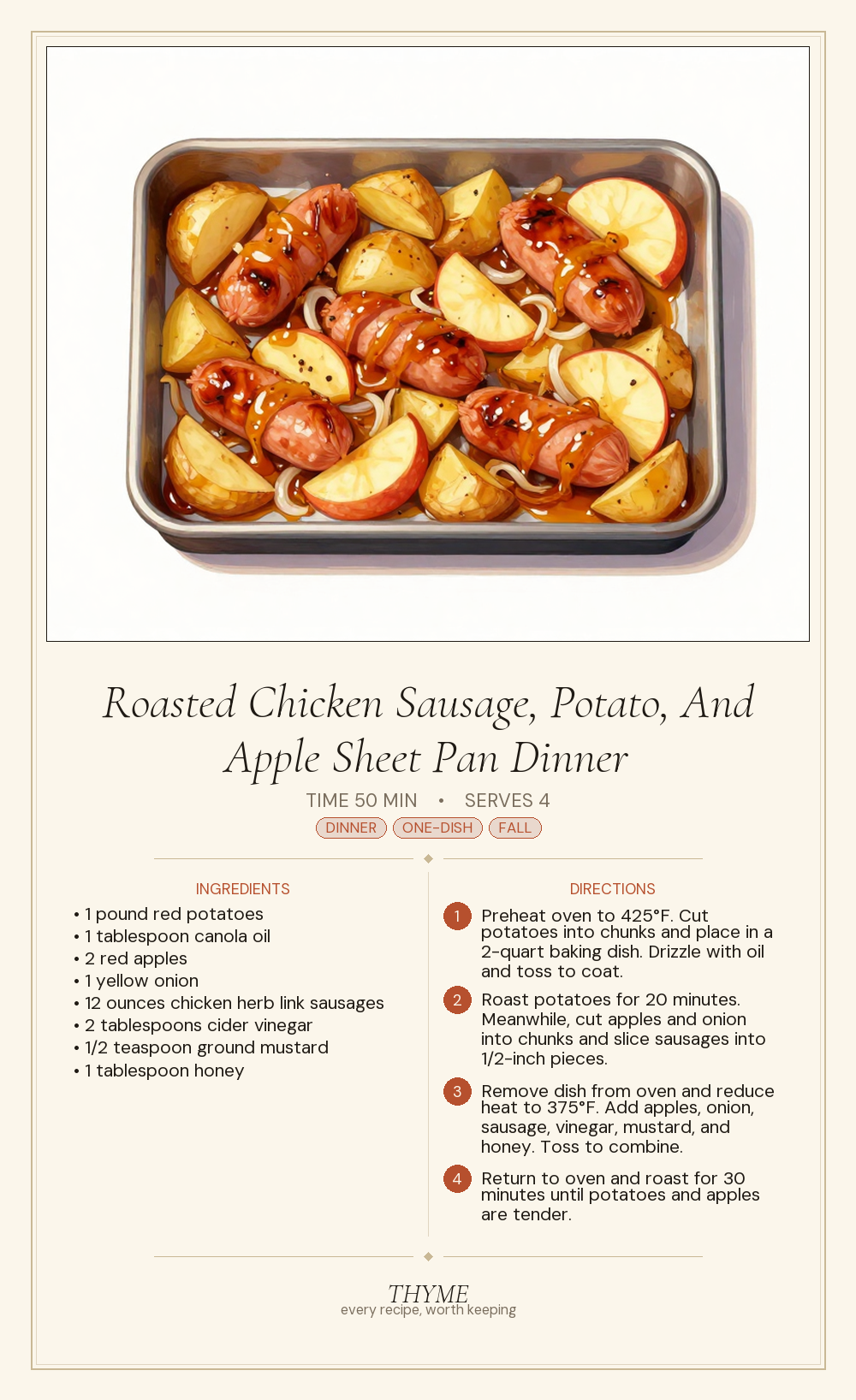 Roasted Chicken Sausage, Potato, And Apple Sheet Pan Dinner