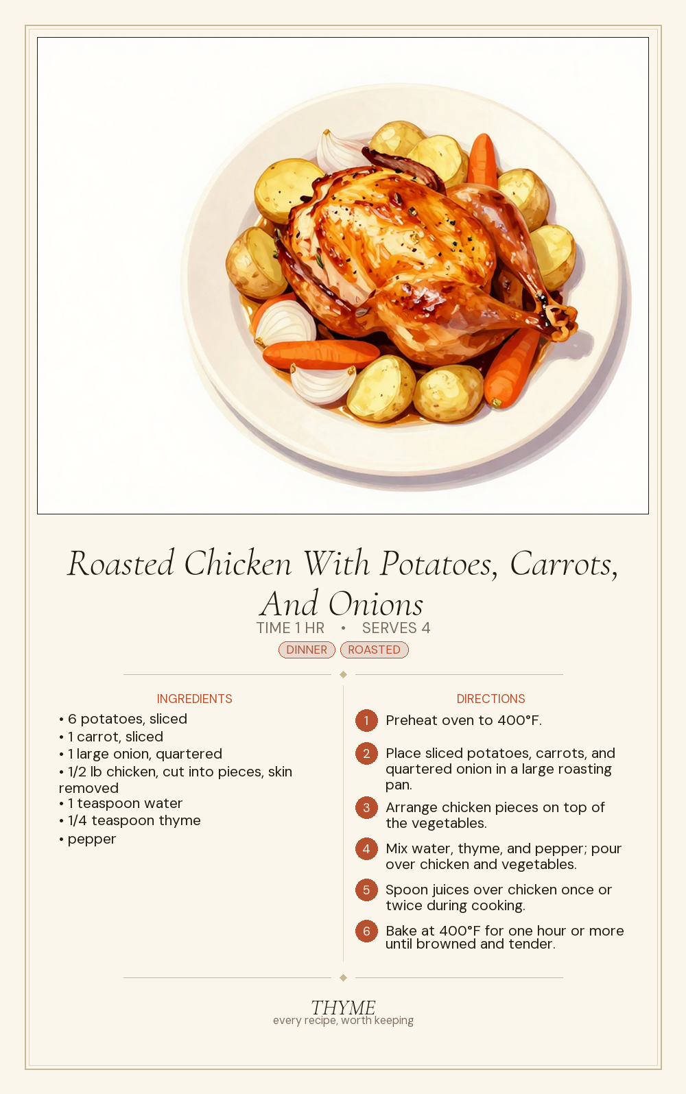 Roasted Chicken With Potatoes, Carrots, And Onions