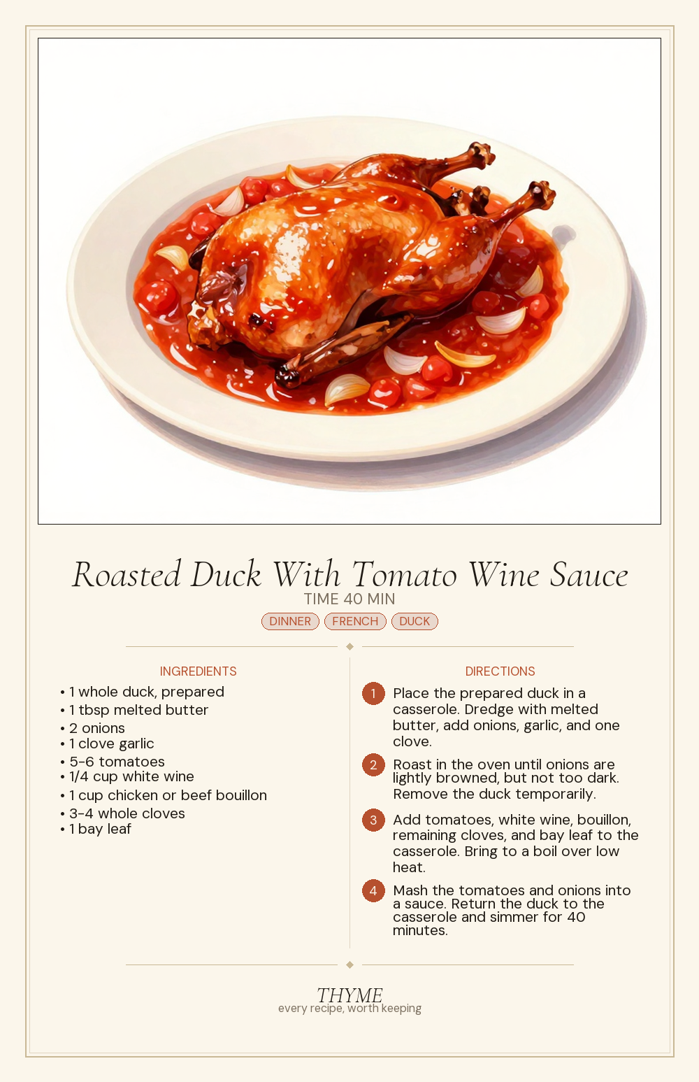 Roasted Duck With Tomato Wine Sauce