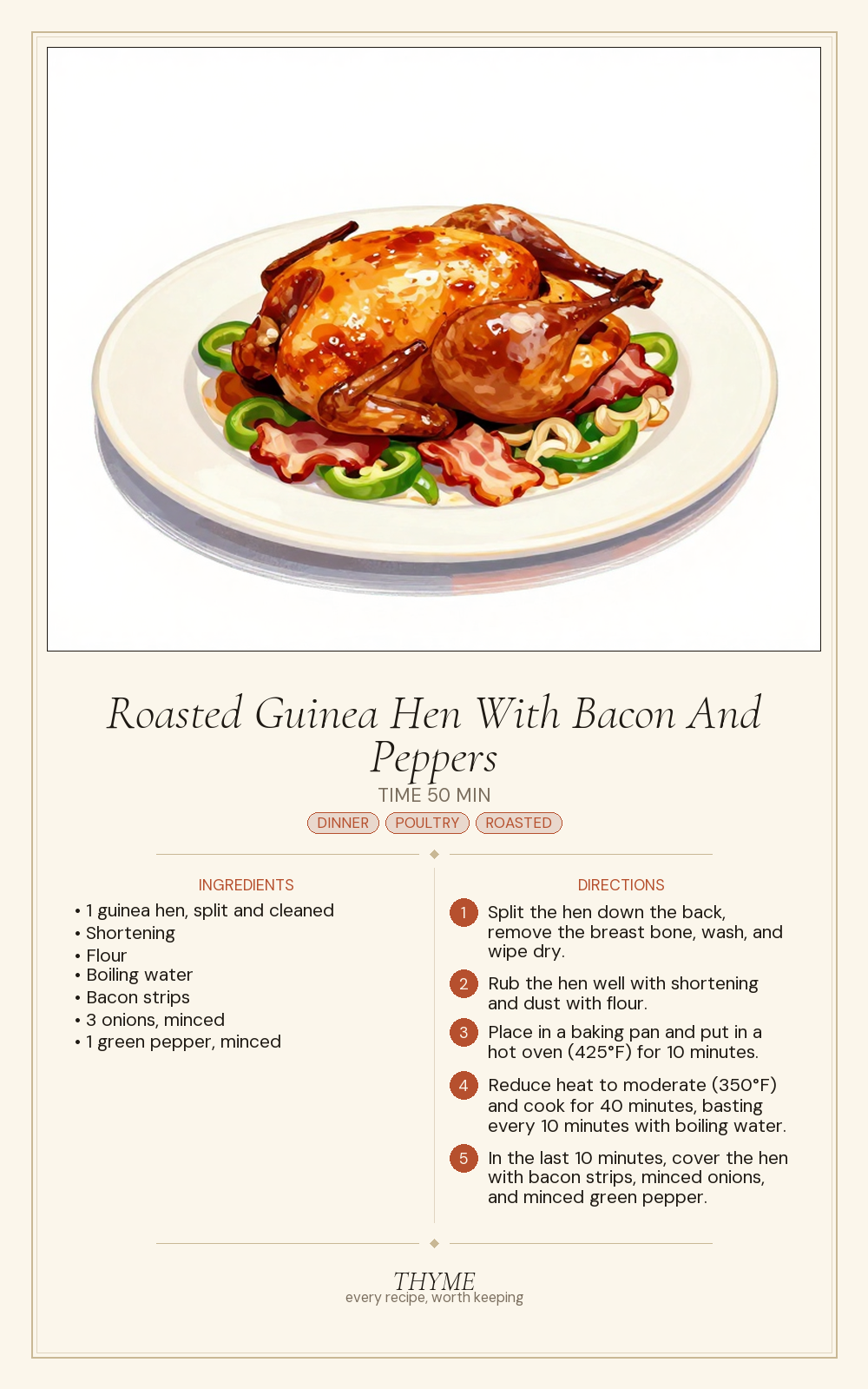 Roasted Guinea Hen With Bacon And Peppers