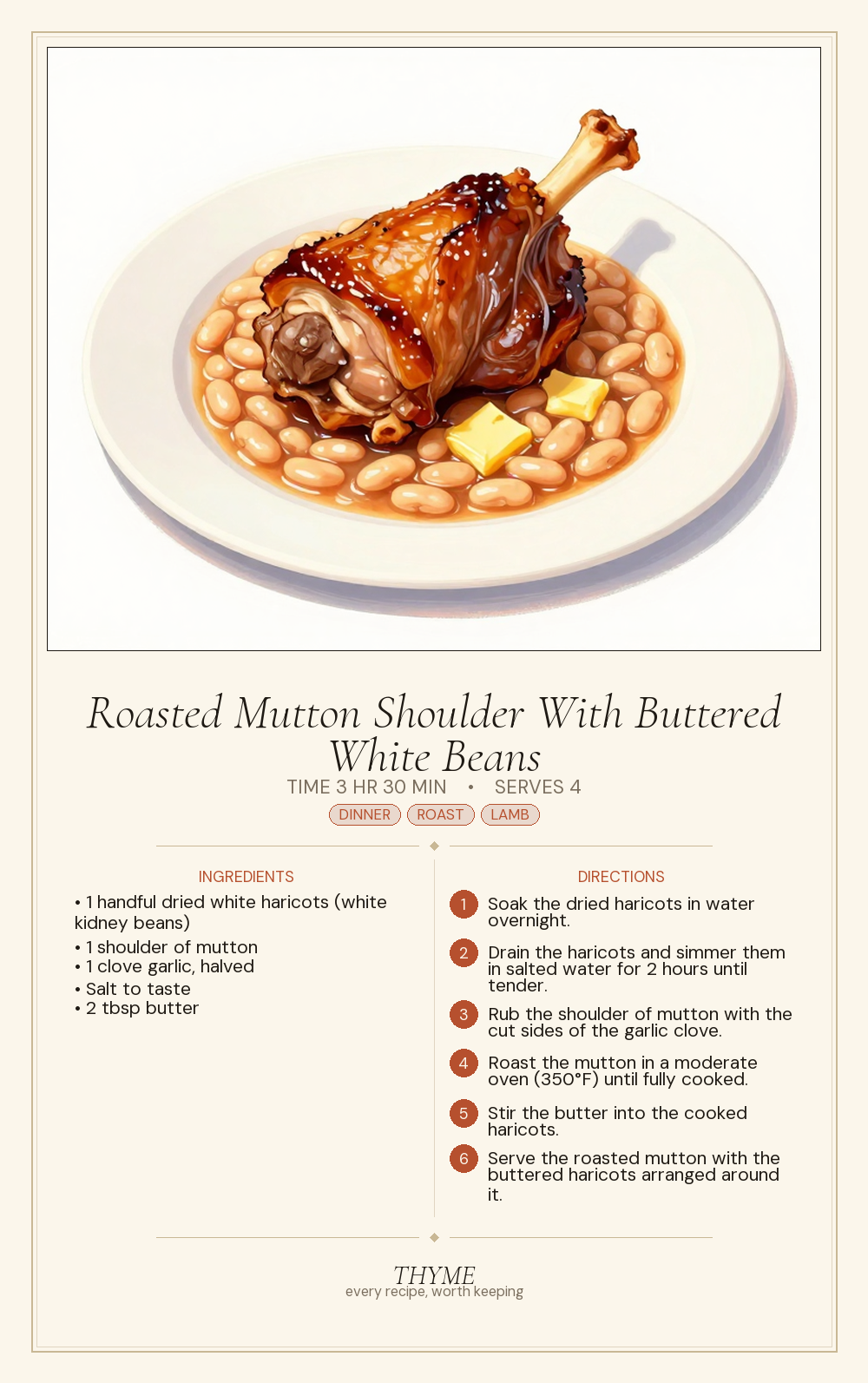 Roasted Mutton Shoulder With Buttered White Beans