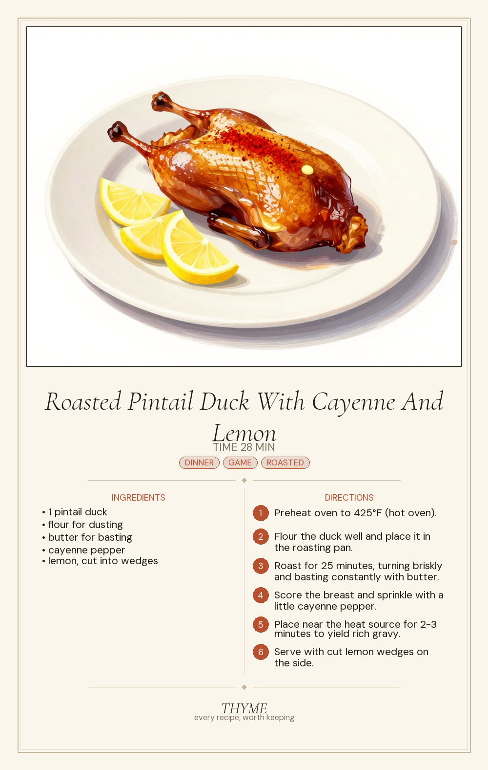 Roasted Pintail Duck With Cayenne And Lemon