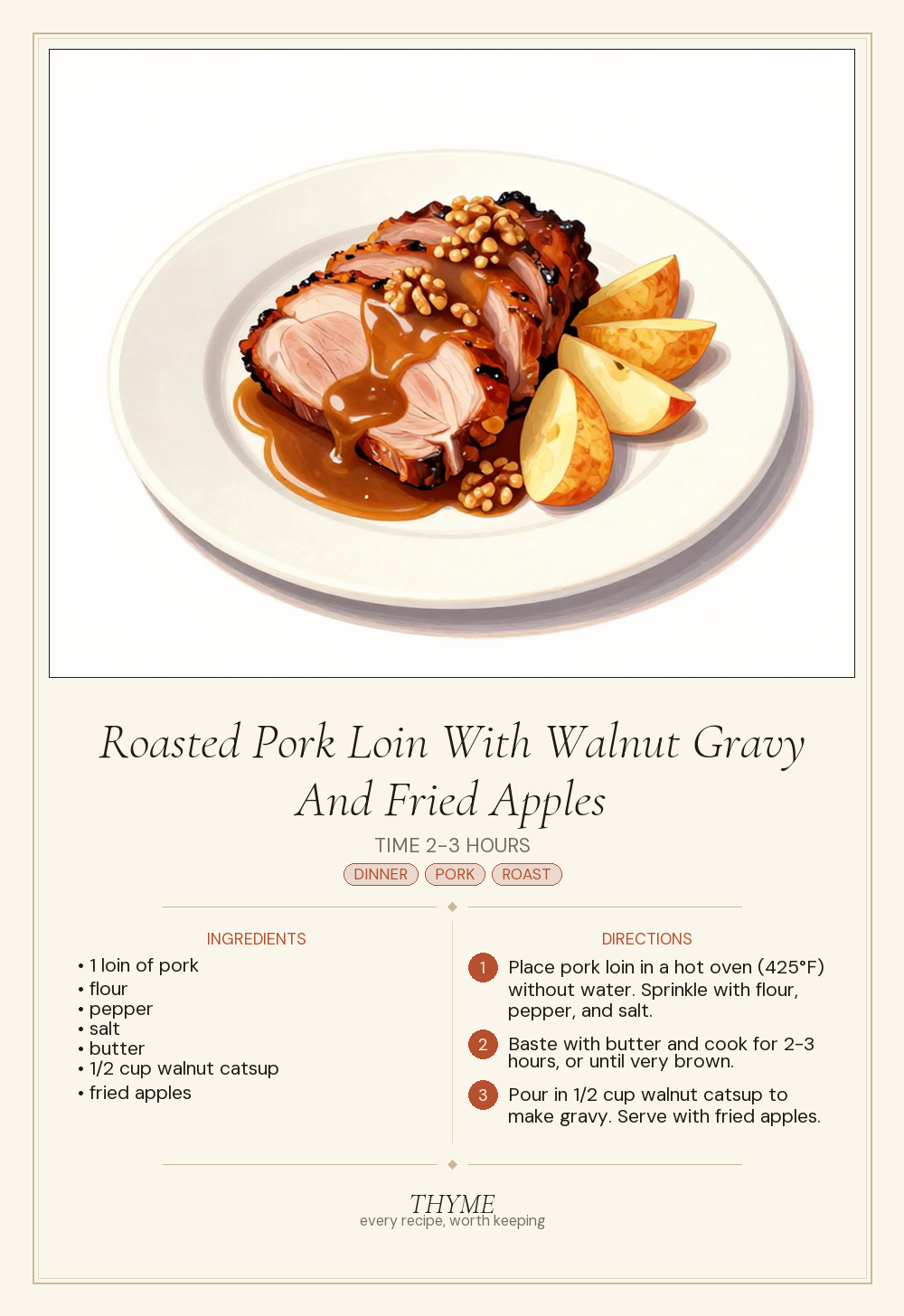 Roasted Pork Loin With Walnut Gravy And Fried Apples