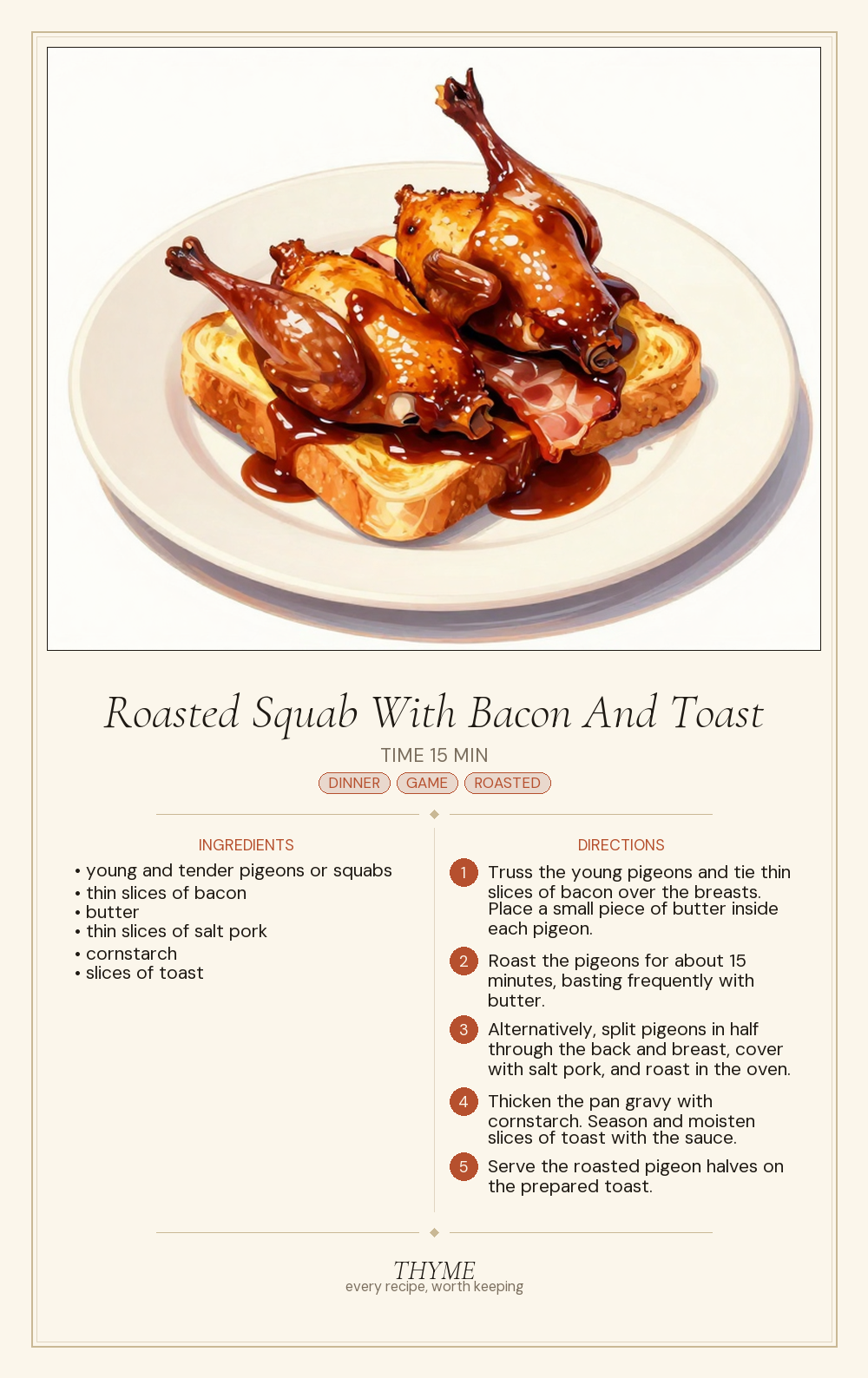 Roasted Squab With Bacon And Toast