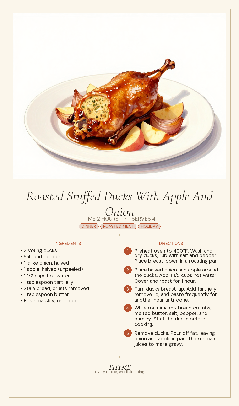 Roasted Stuffed Ducks With Apple And Onion
