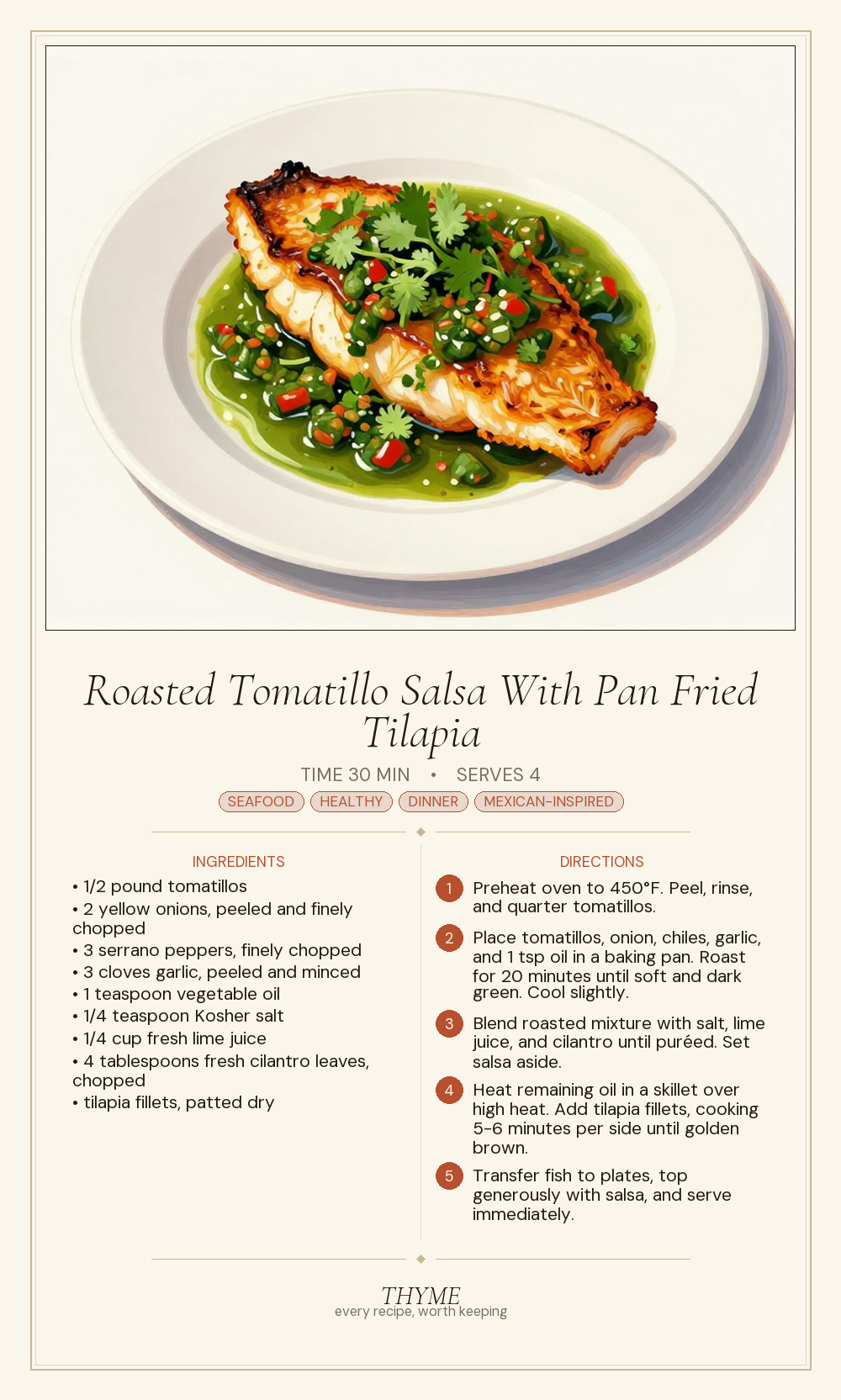 Roasted Tomatillo Salsa With Pan Fried Tilapia