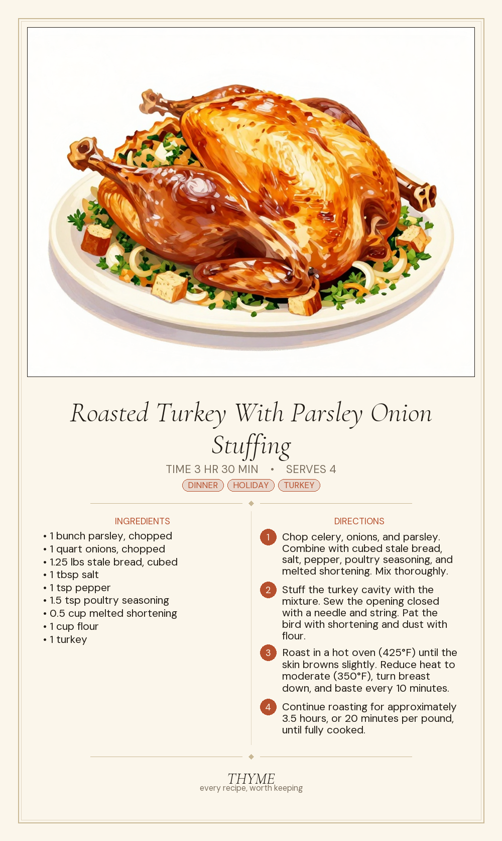 Roasted Turkey With Parsley Onion Stuffing