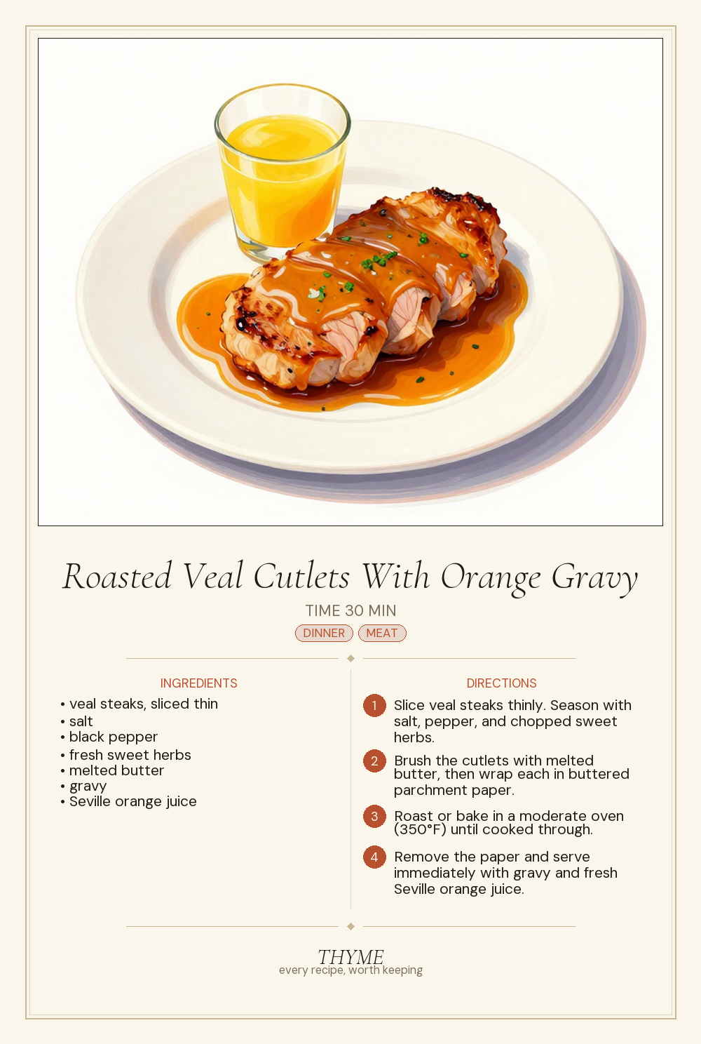 Roasted Veal Cutlets With Orange Gravy