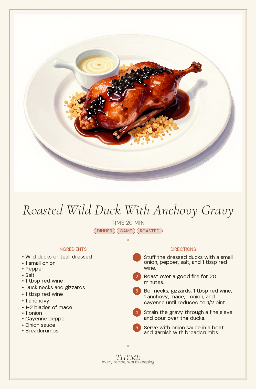 Roasted Wild Duck With Anchovy Gravy