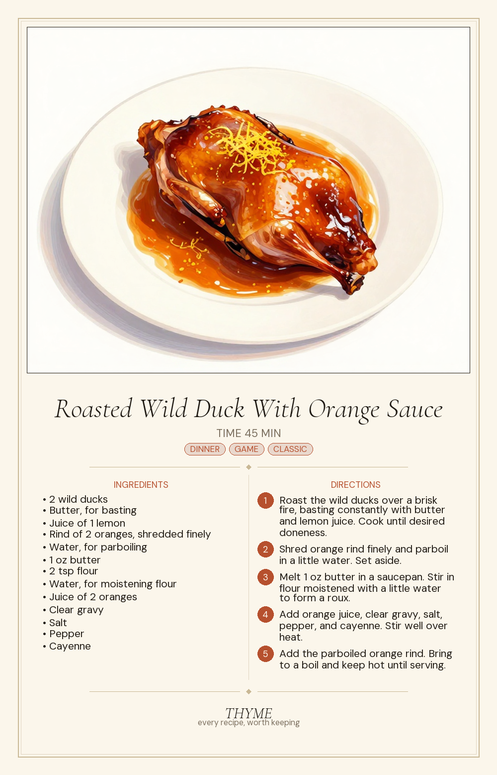 Roasted Wild Duck With Orange Sauce