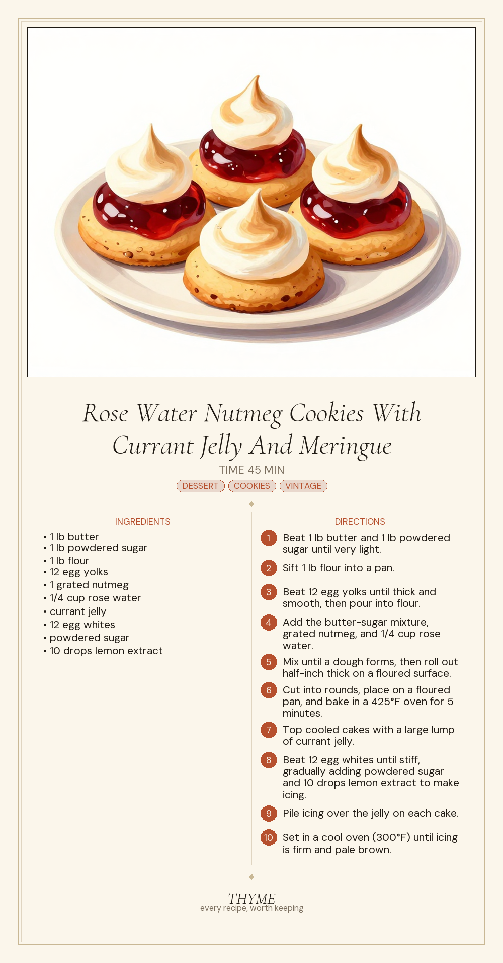 Rose Water Nutmeg Cookies With Currant Jelly And Meringue