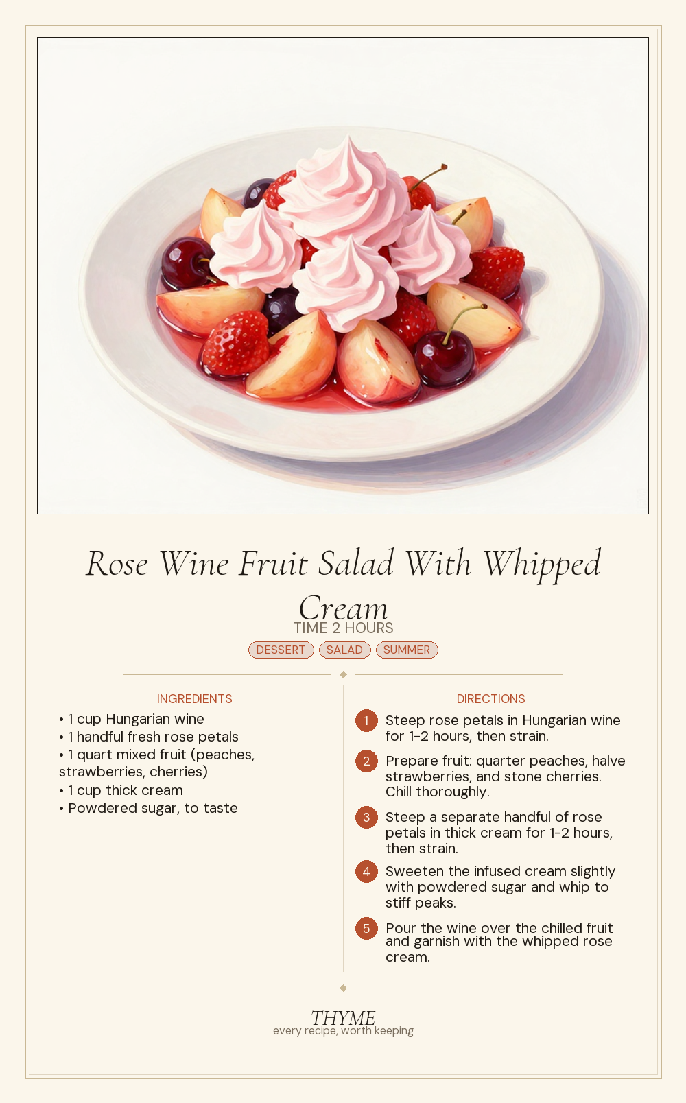 Rose Wine Fruit Salad With Whipped Cream