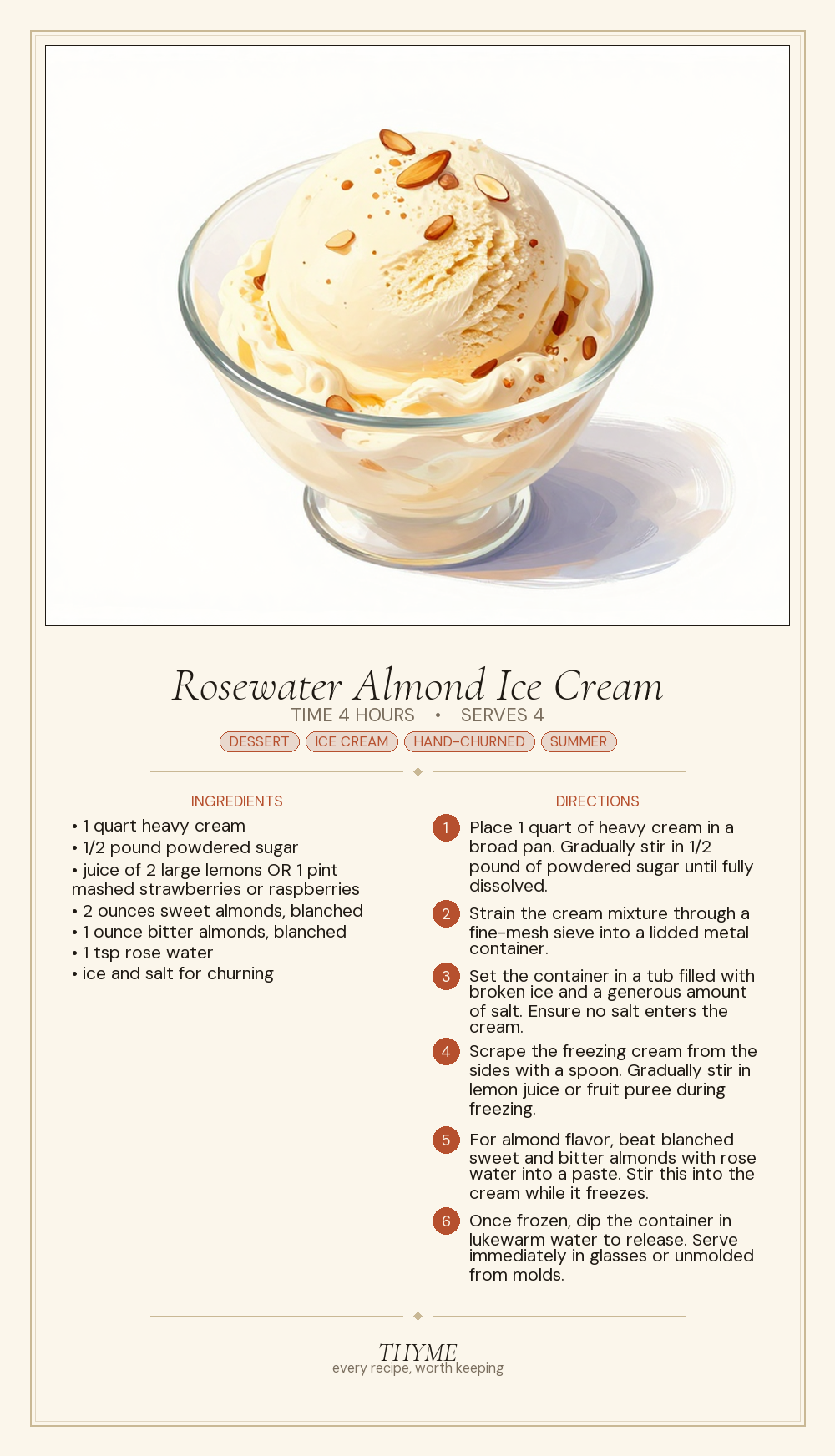 Rosewater Almond Ice Cream