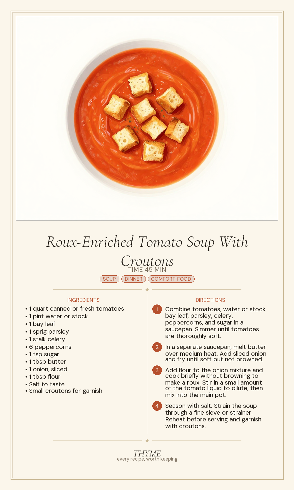 Roux-Enriched Tomato Soup With Croutons