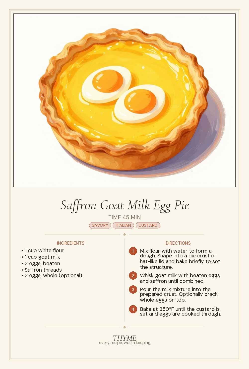 Saffron Goat Milk Egg Pie