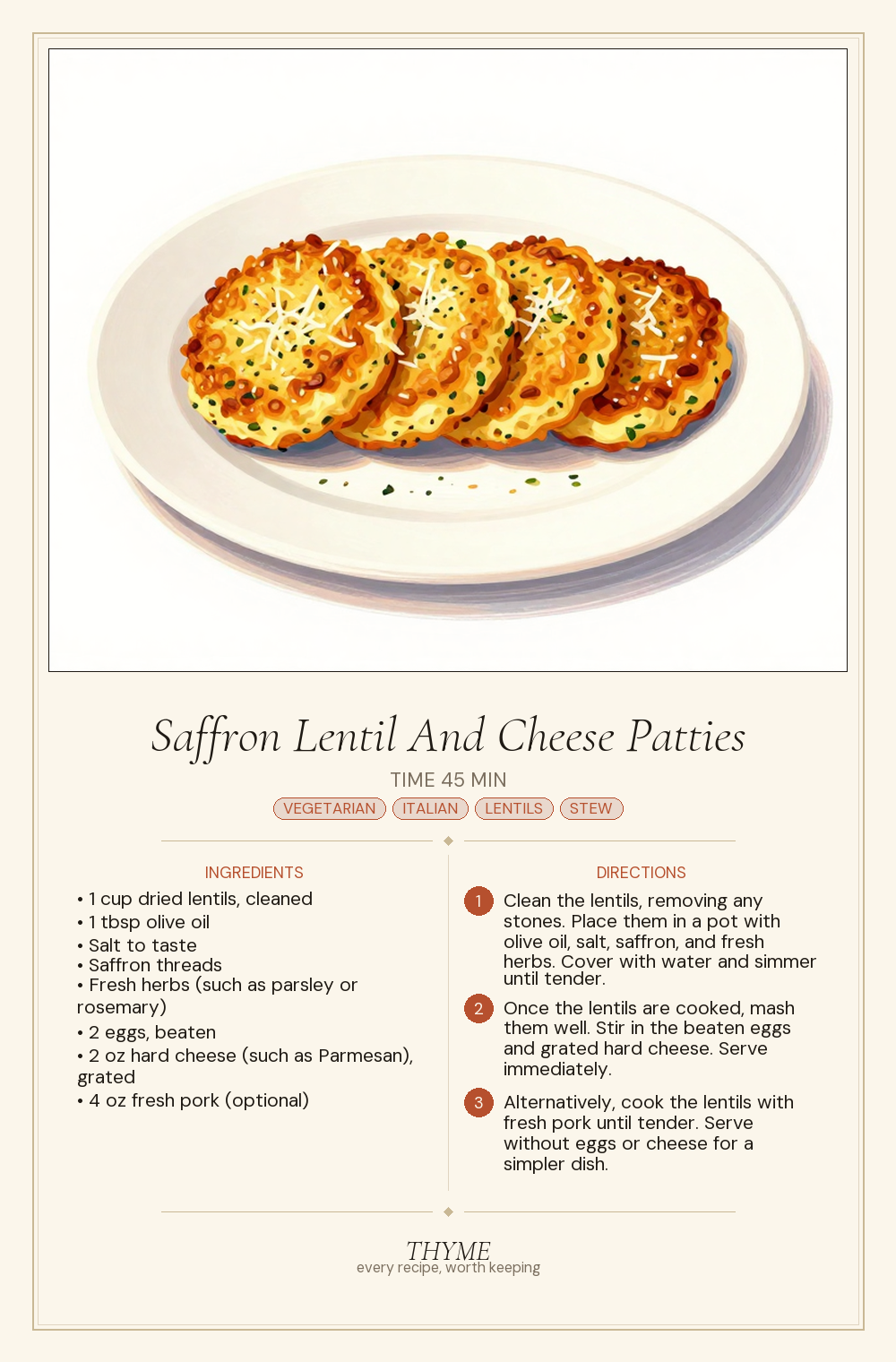 Saffron Lentil And Cheese Patties