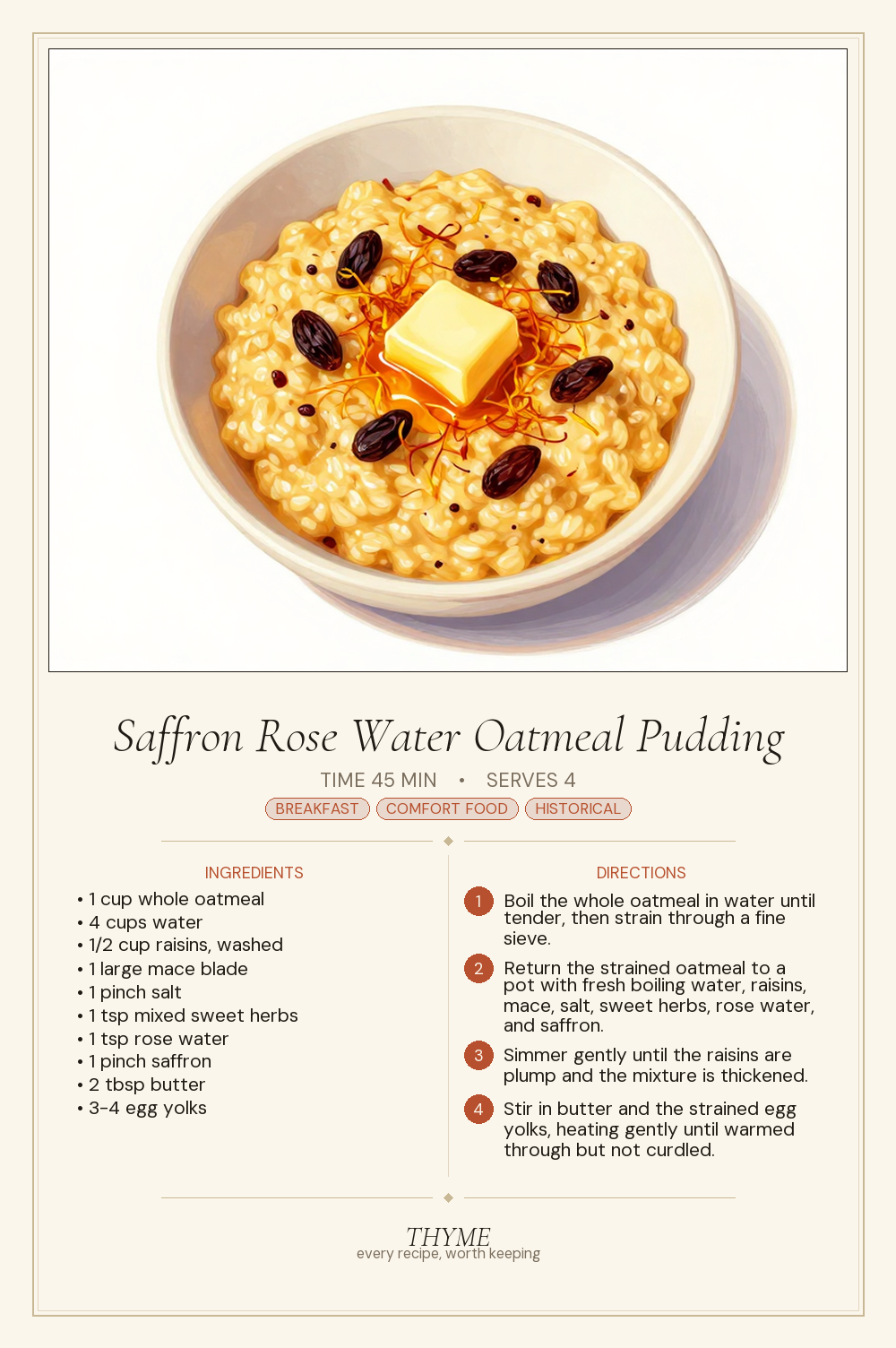 Saffron Rose Water Oatmeal Pudding