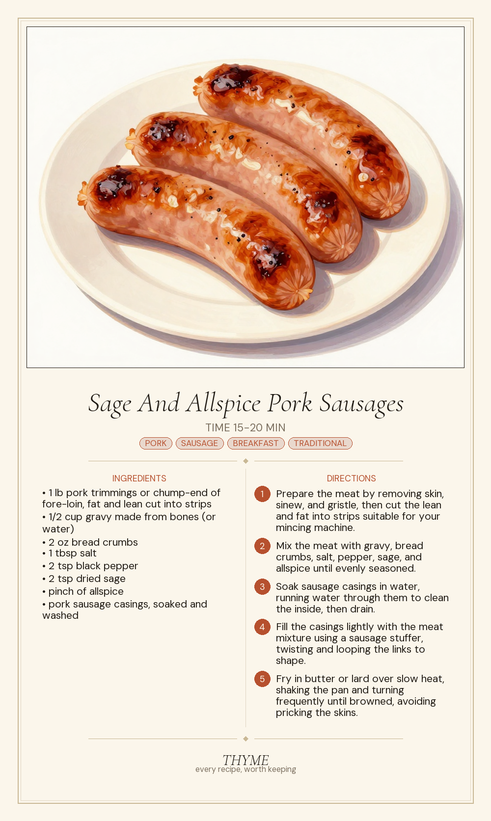 Sage And Allspice Pork Sausages