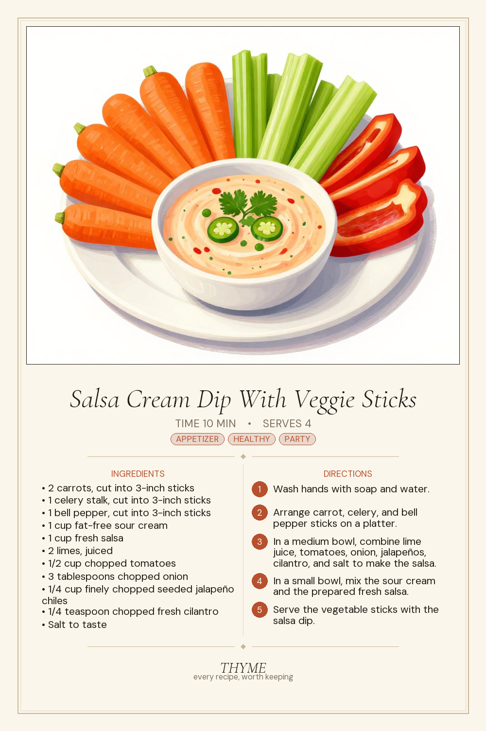 Salsa Cream Dip With Veggie Sticks
