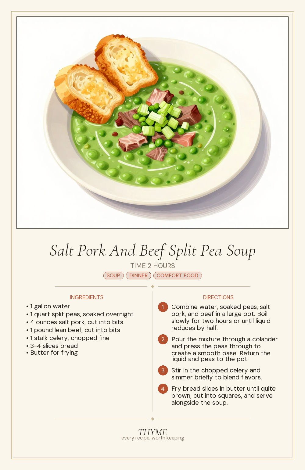 Salt Pork And Beef Split Pea Soup