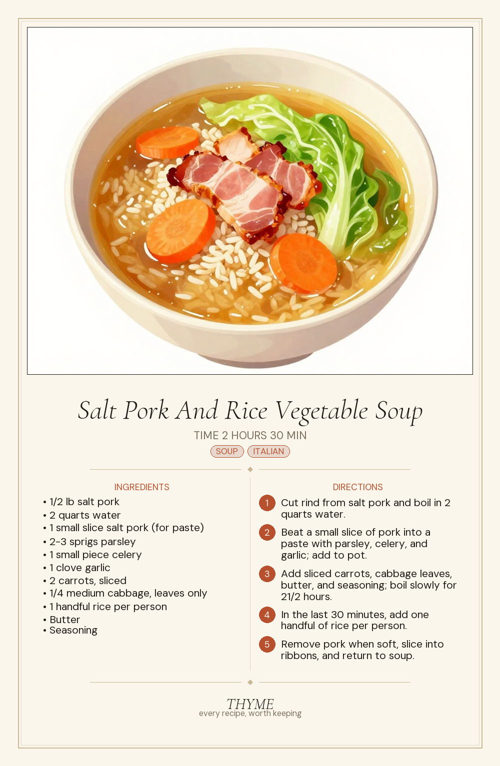 Salt Pork And Rice Vegetable Soup